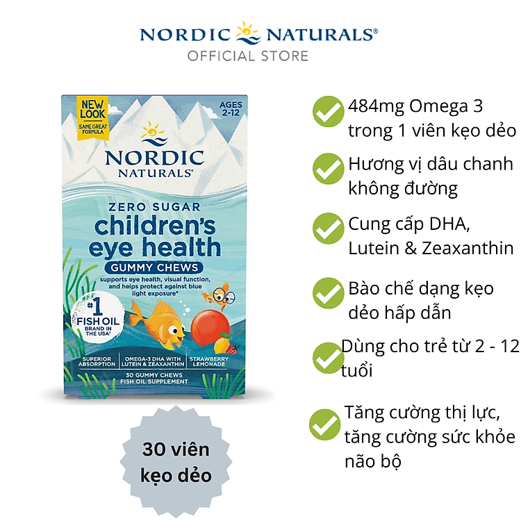 Kẹo dẻo bổ mắt Nordic Children eye health (30 viên) từ 2-12 tuổi có tem phụ