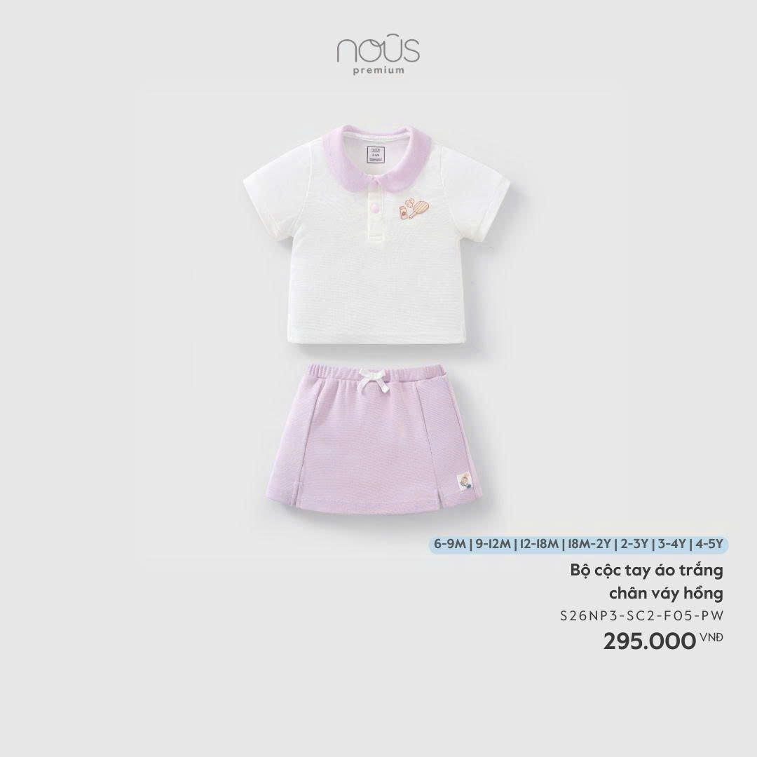 Nous Bộ cộc tay áo trắng chân váy hồng (18M,3Y,4Y)