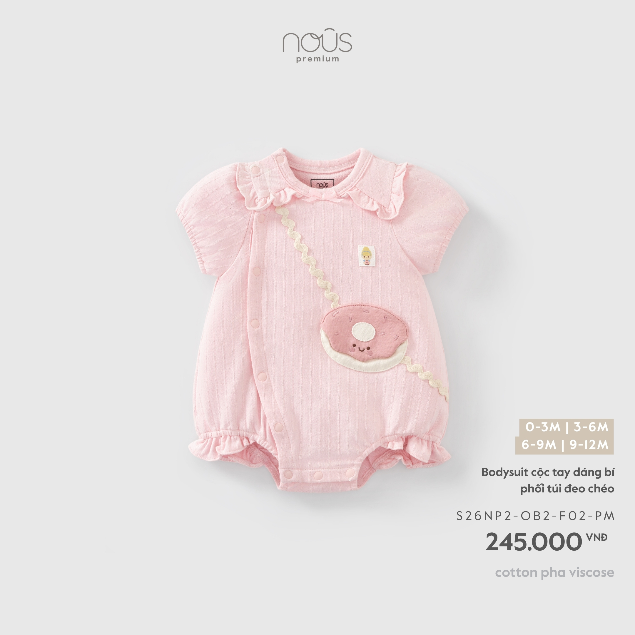 Nous Bodysuit cộc tay dáng bí phối túi đeo chéo (0M,3M,6M,9M)