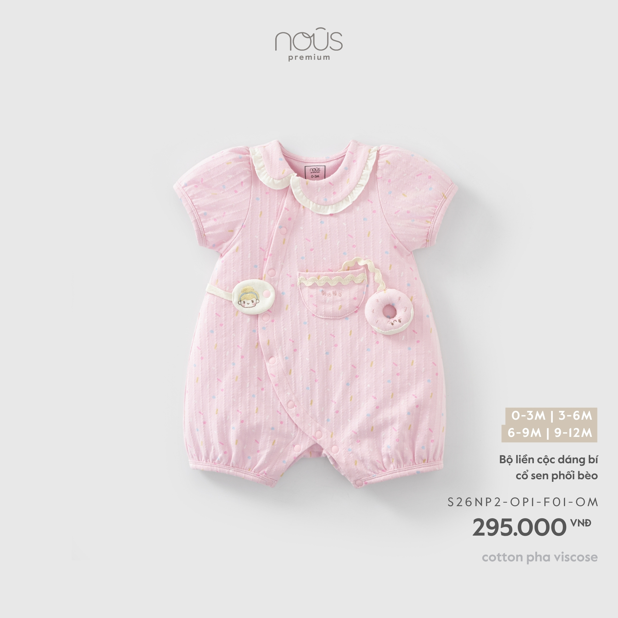 Nous Bộ liền cộc dáng bí cổ sen phối bèo (0M,3M,6M,9M)