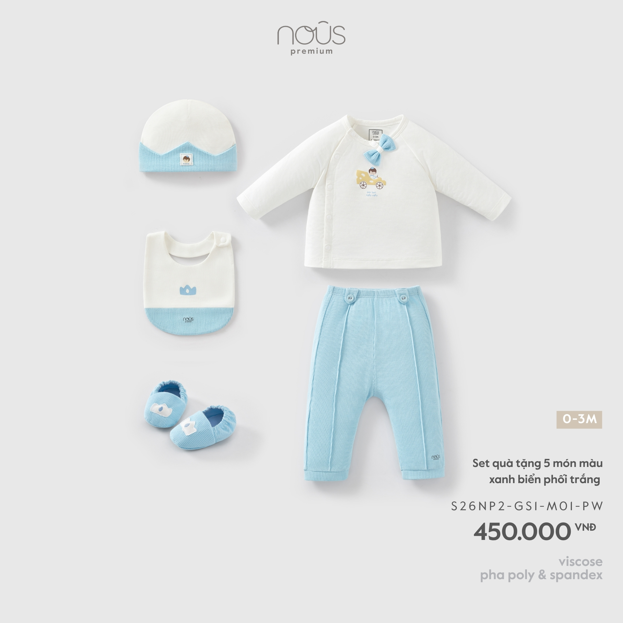 Nous Set quà tặng 5 món màu xanh biển phối trắng 0M