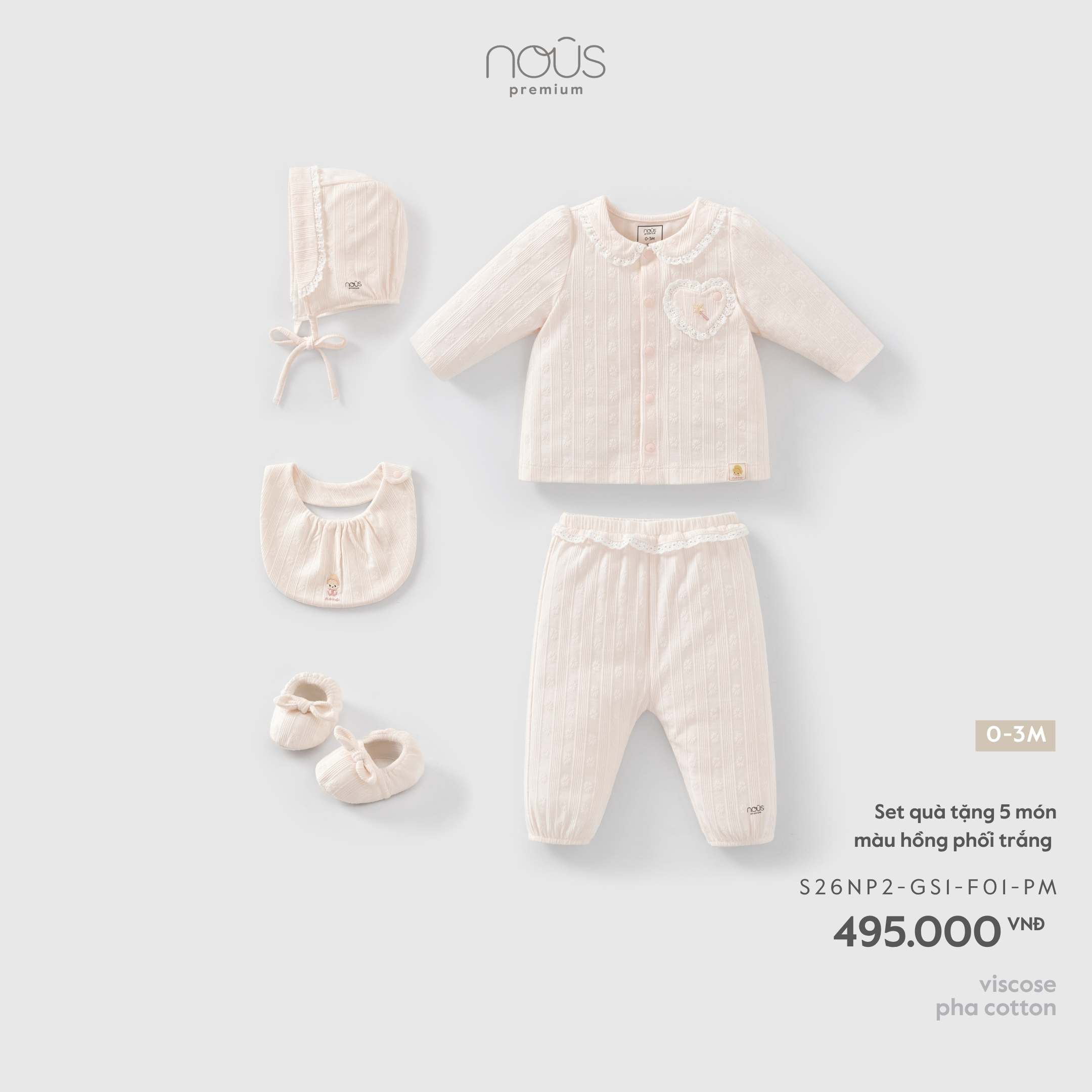Nous Set quà tặng 5 món màu hồng phối trắng 0M