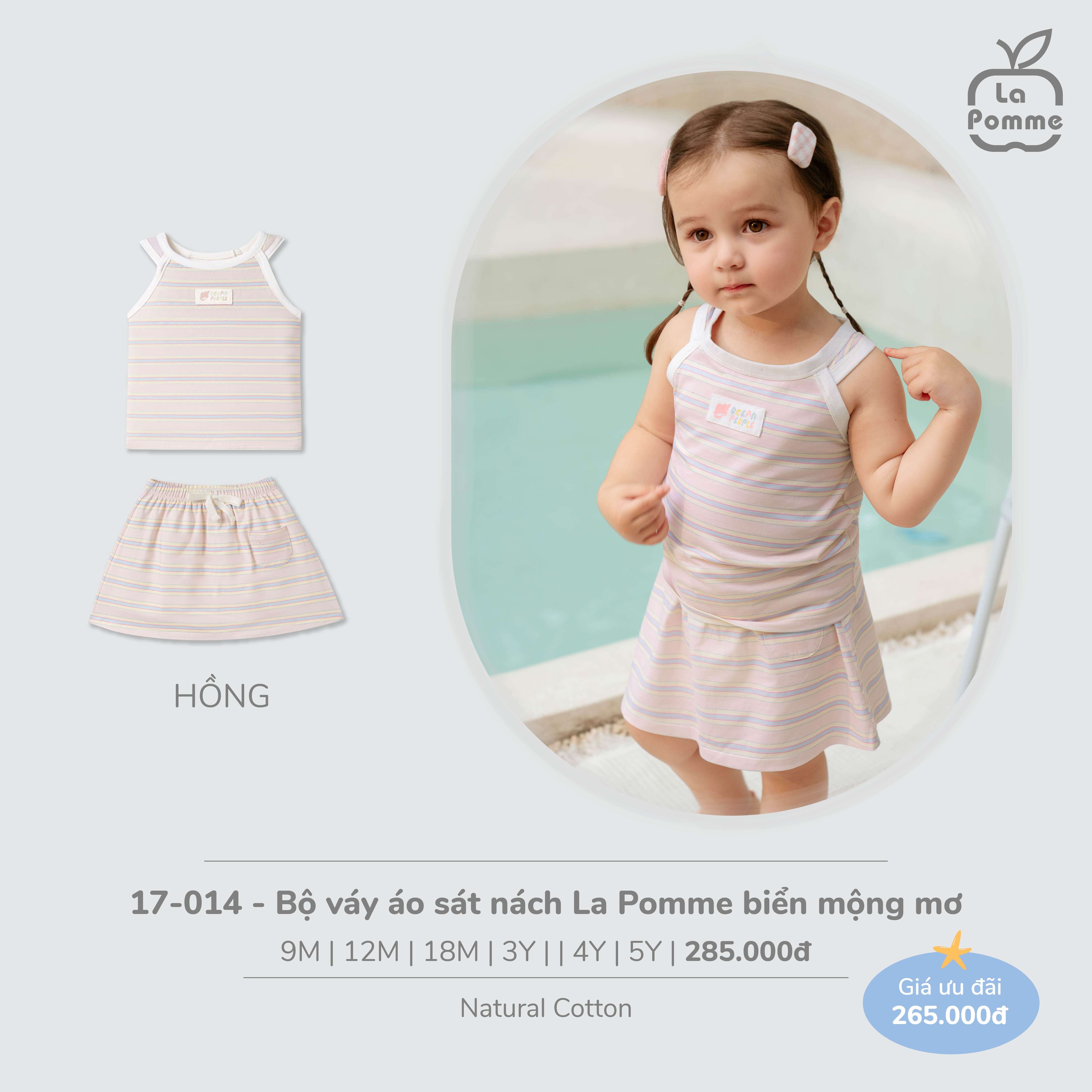 Bộ váy áo sát nách La Pomme biển mộng mơ Hồng (9M,12M,18M,3Y,4Y,5Y)