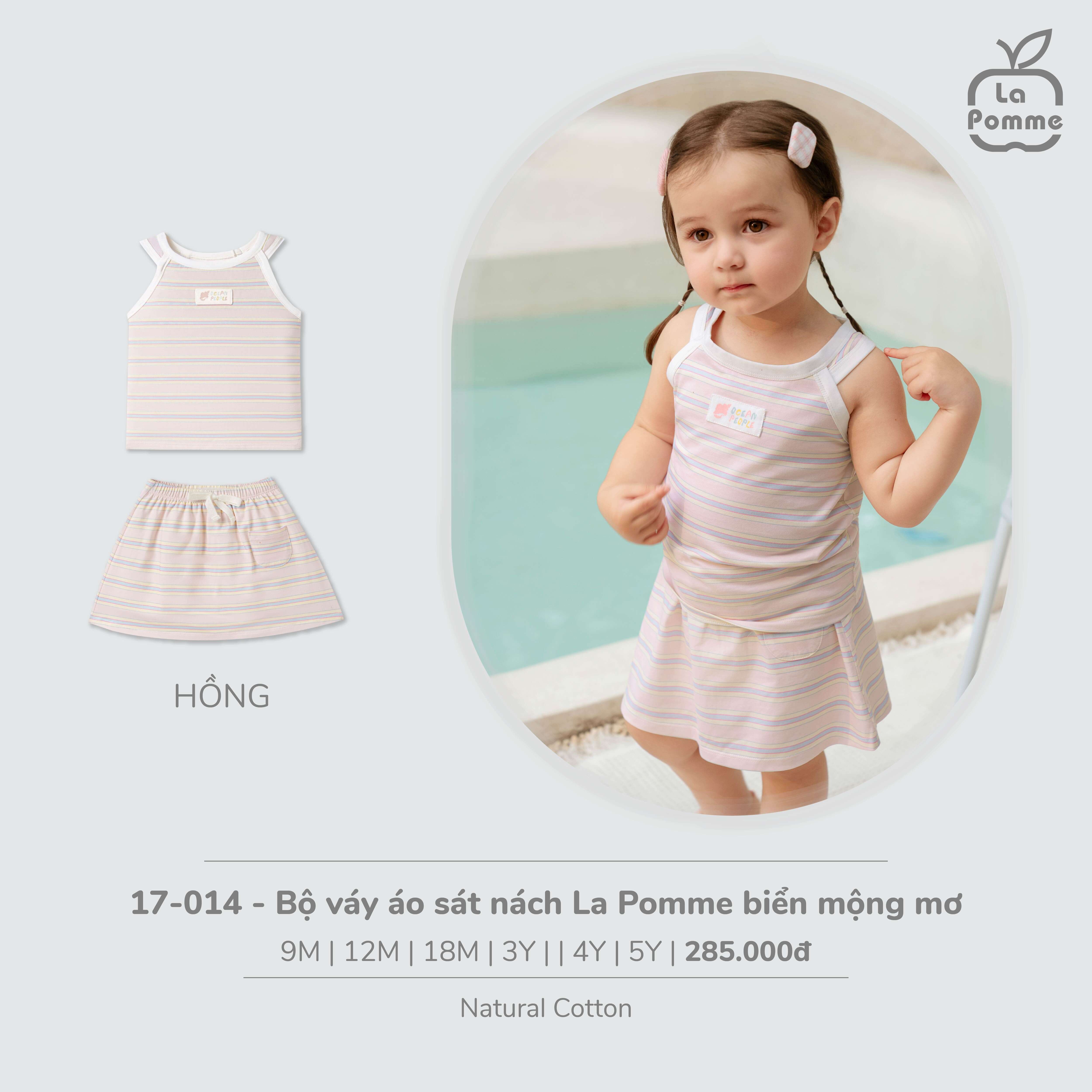 Bộ váy áo sát nách La Pomme biển mộng mơ Hồng (9M,12M,18M,3Y,4Y,5Y) — ảnh 2