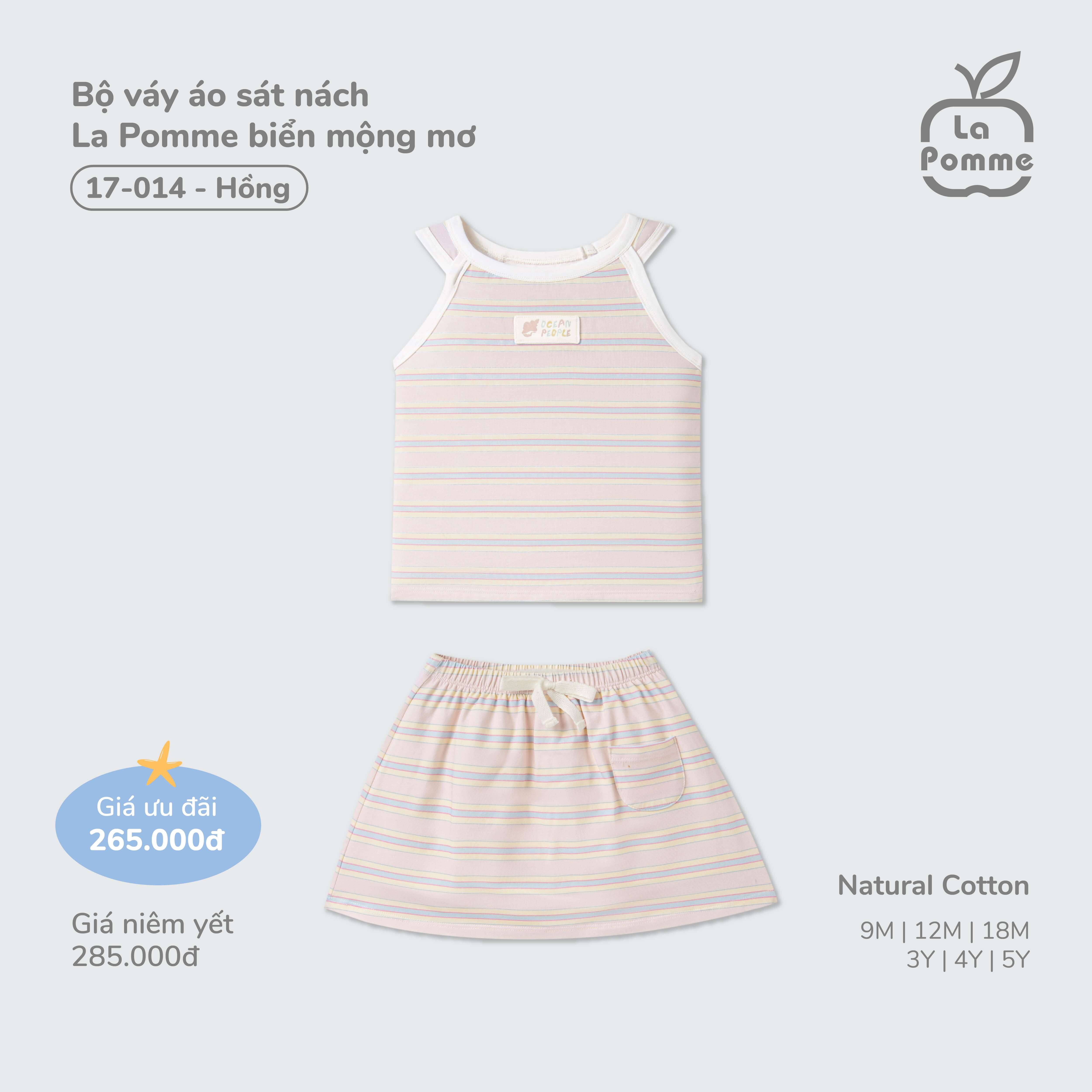 Bộ váy áo sát nách La Pomme biển mộng mơ Hồng (9M,12M,18M,3Y,4Y,5Y) — ảnh 5