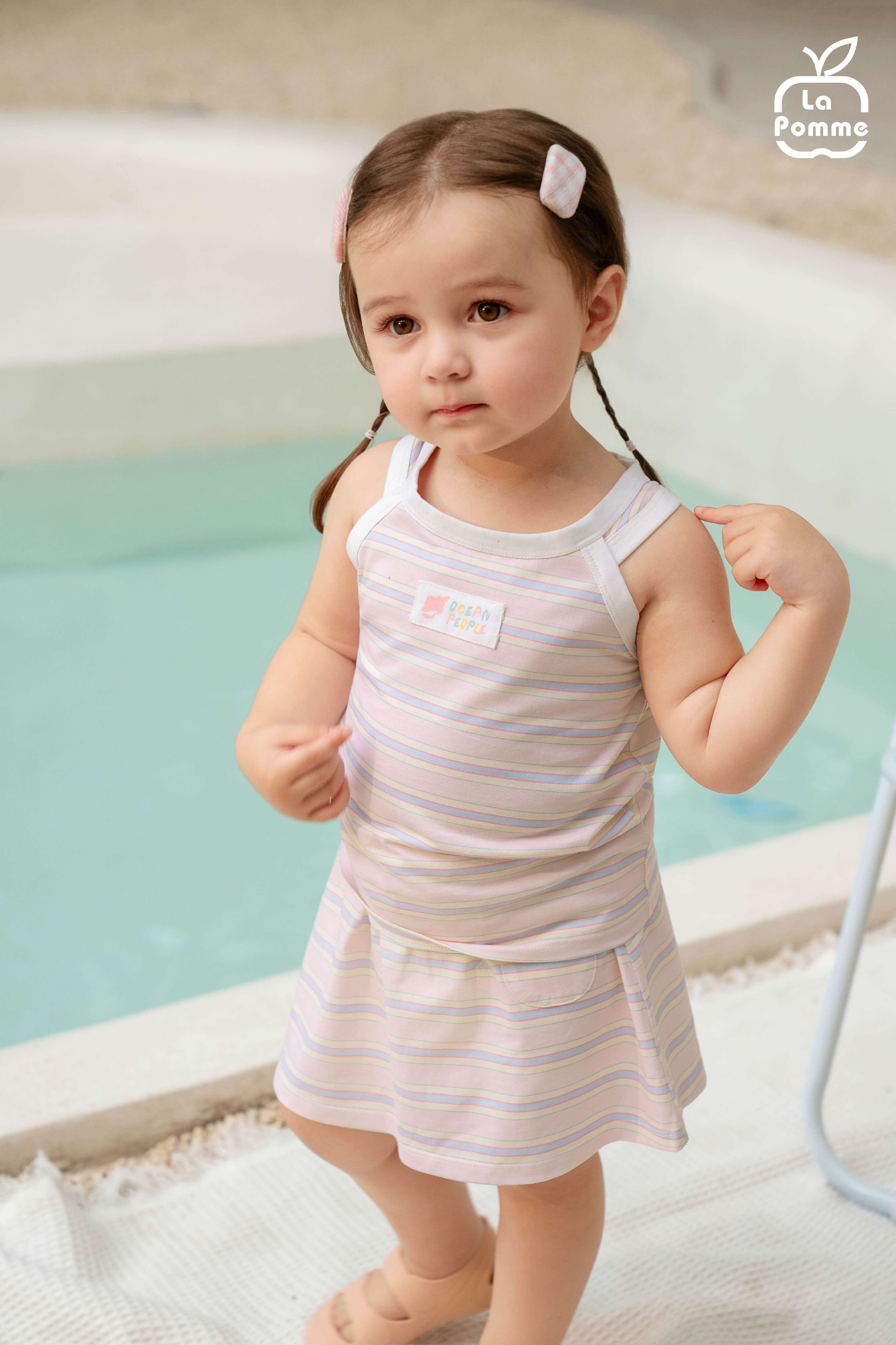 Bộ váy áo sát nách La Pomme biển mộng mơ Hồng (9M,12M,18M,3Y,4Y,5Y) — ảnh 6