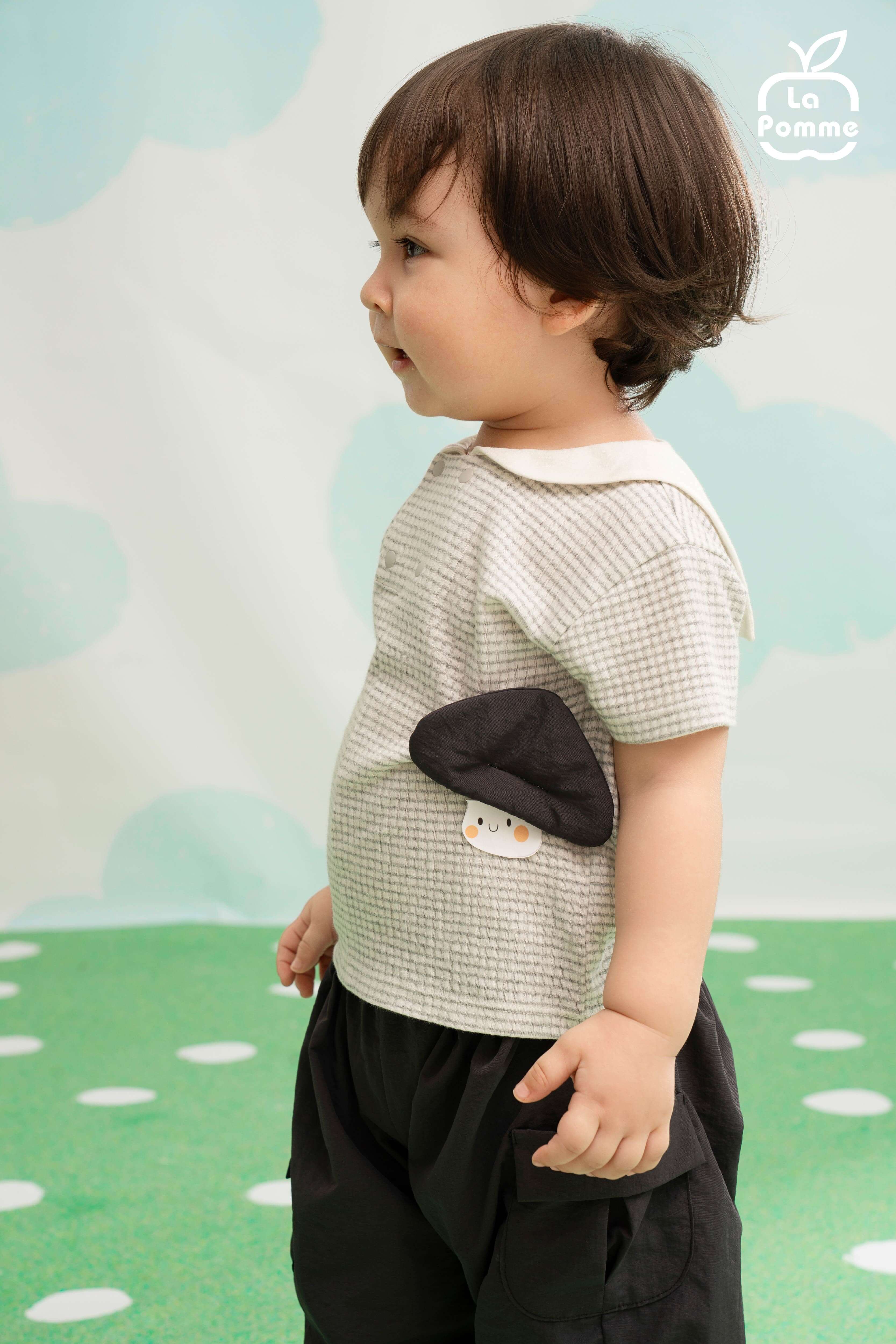 Bộ cộc tay La Pomme họa tiết cá tính nhà nấm siêu ngầu Ghi (12M,18M,3Y,4Y,5Y) — ảnh 4