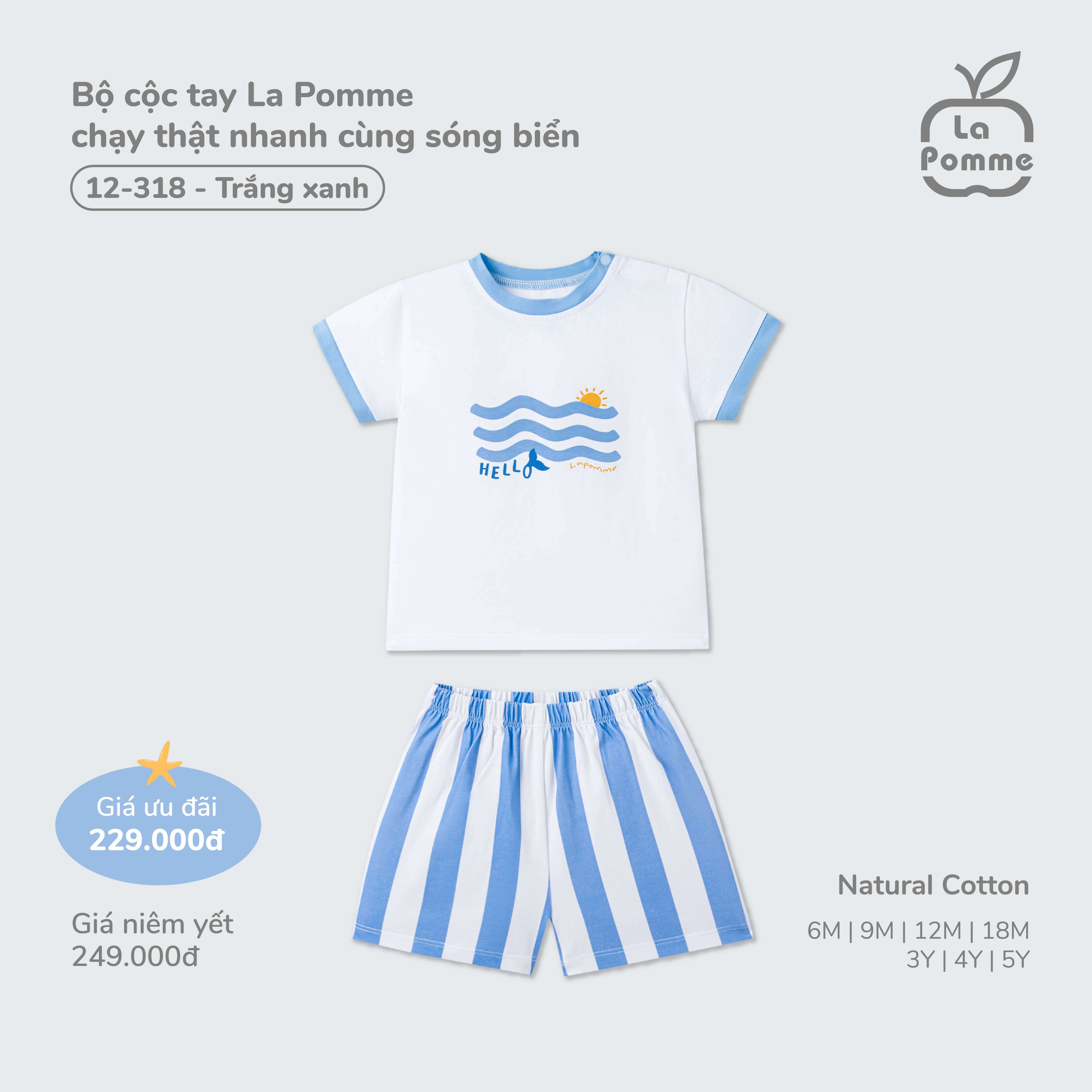 Bộ cộc tay La Pomme chạy thật nhanh cùng sóng biển Trắng Xanh (6M,9M,12M,18M,3Y,4Y,5Y)