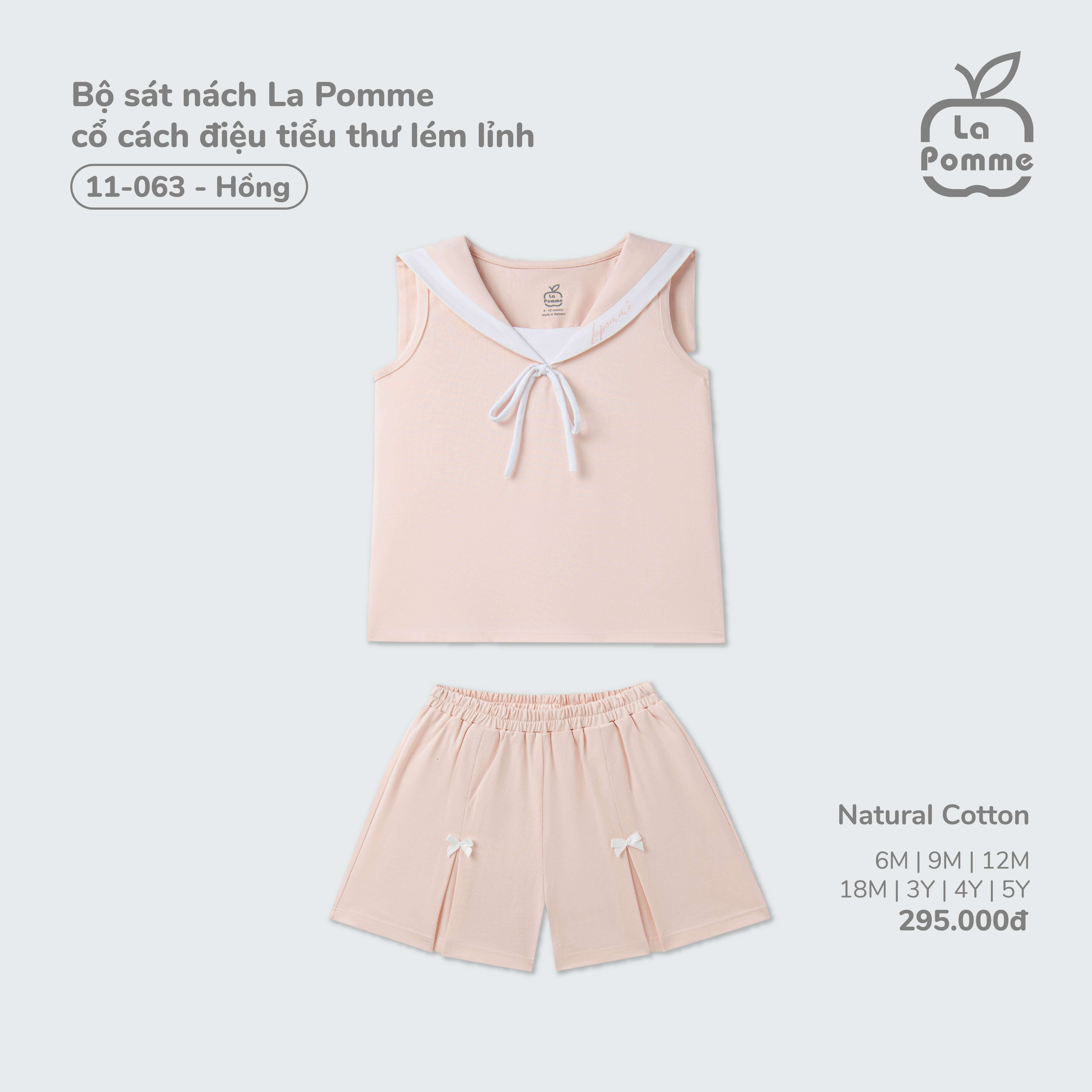 Bộ sát nách La Pomme cổ cách điệu tiểu thư lém lỉnh Hồng (6M,9M,12M,18M,3Y,4Y,5Y) — ảnh 2