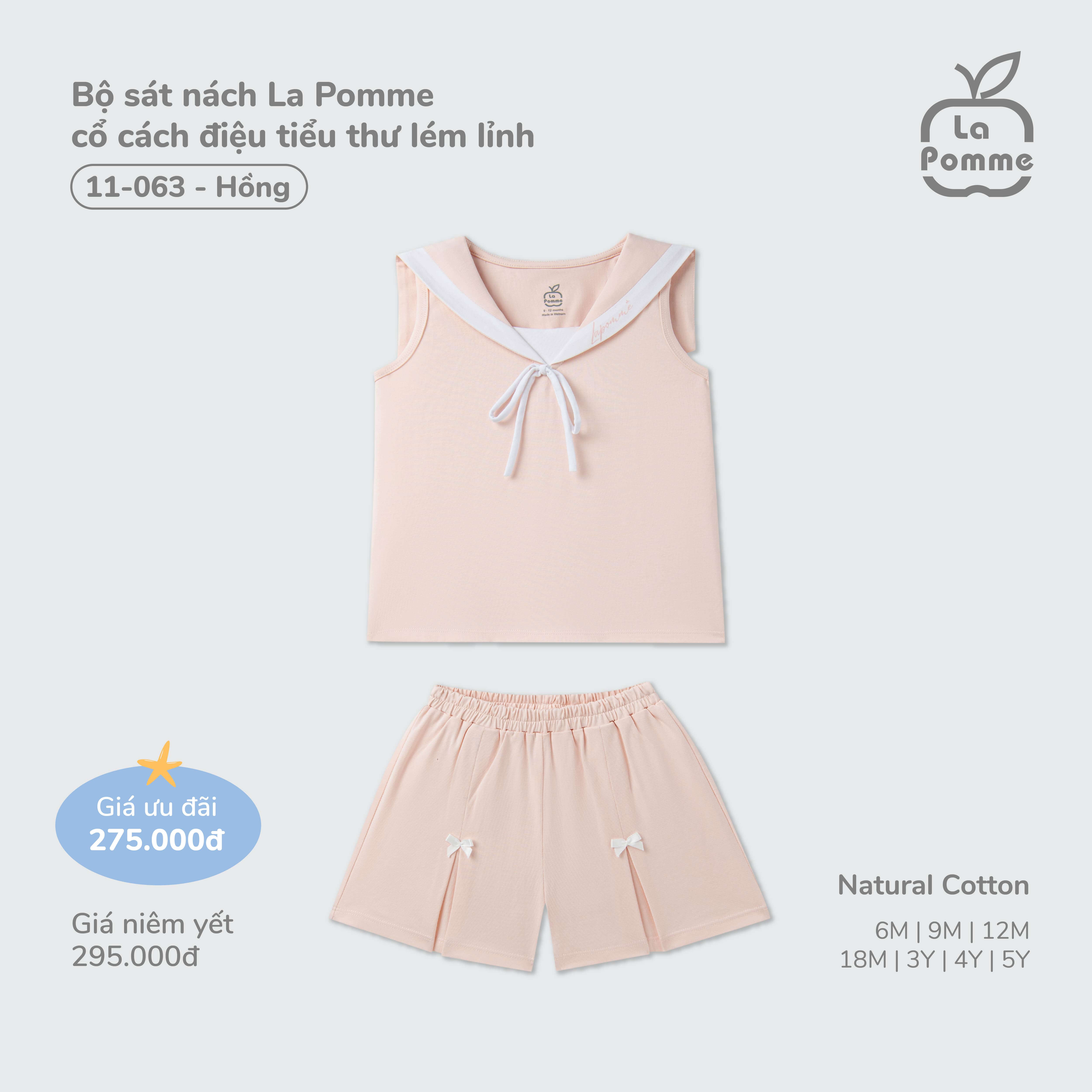 Bộ sát nách La Pomme cổ cách điệu tiểu thư lém lỉnh Hồng (6M,9M,12M,18M,3Y,4Y,5Y)