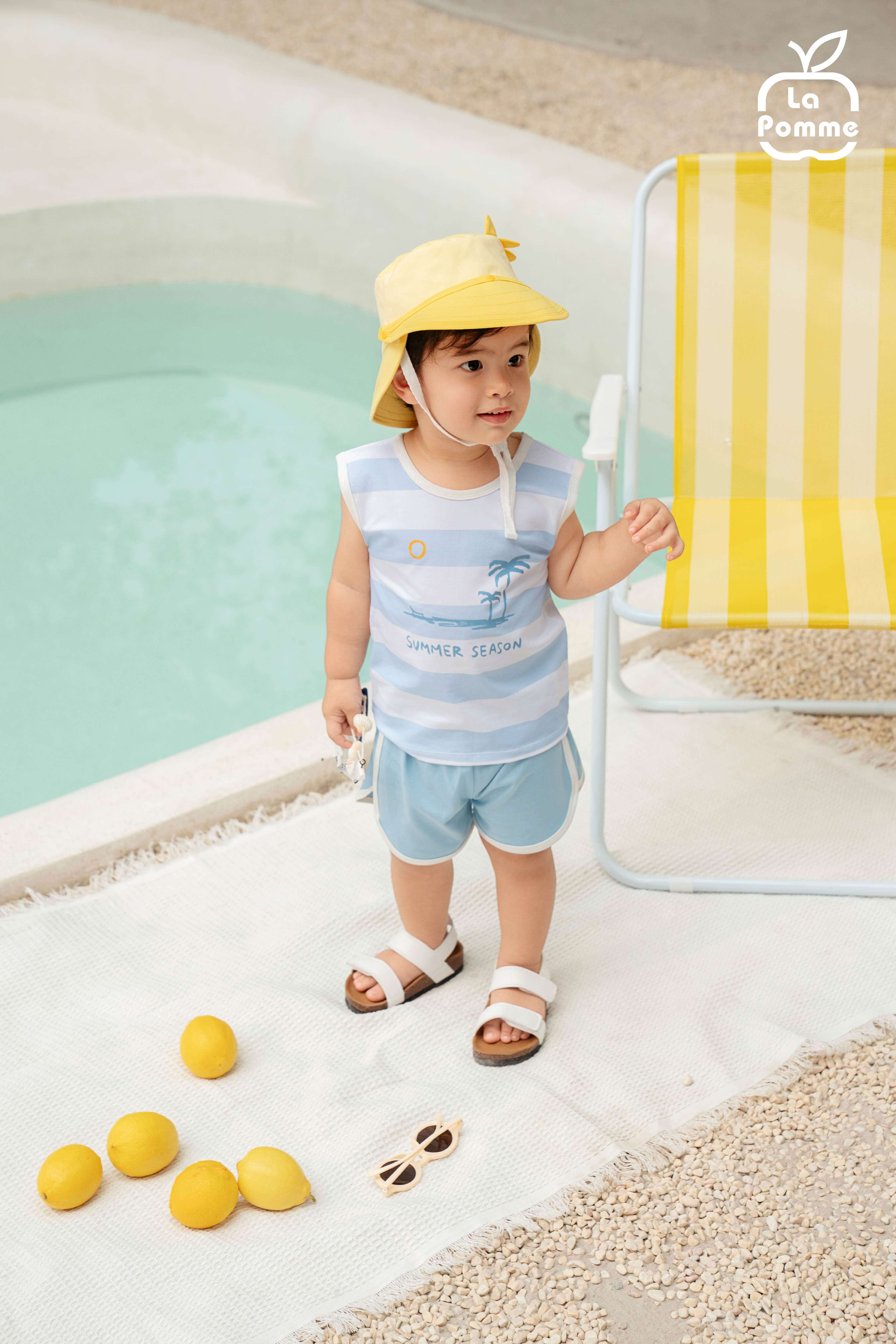 Bộ sát nách La Pomme họa tiết cùng đón bình minh lên Xanh biển (6M,9M,12M,18M,3Y,4Y,5Y) — ảnh 5