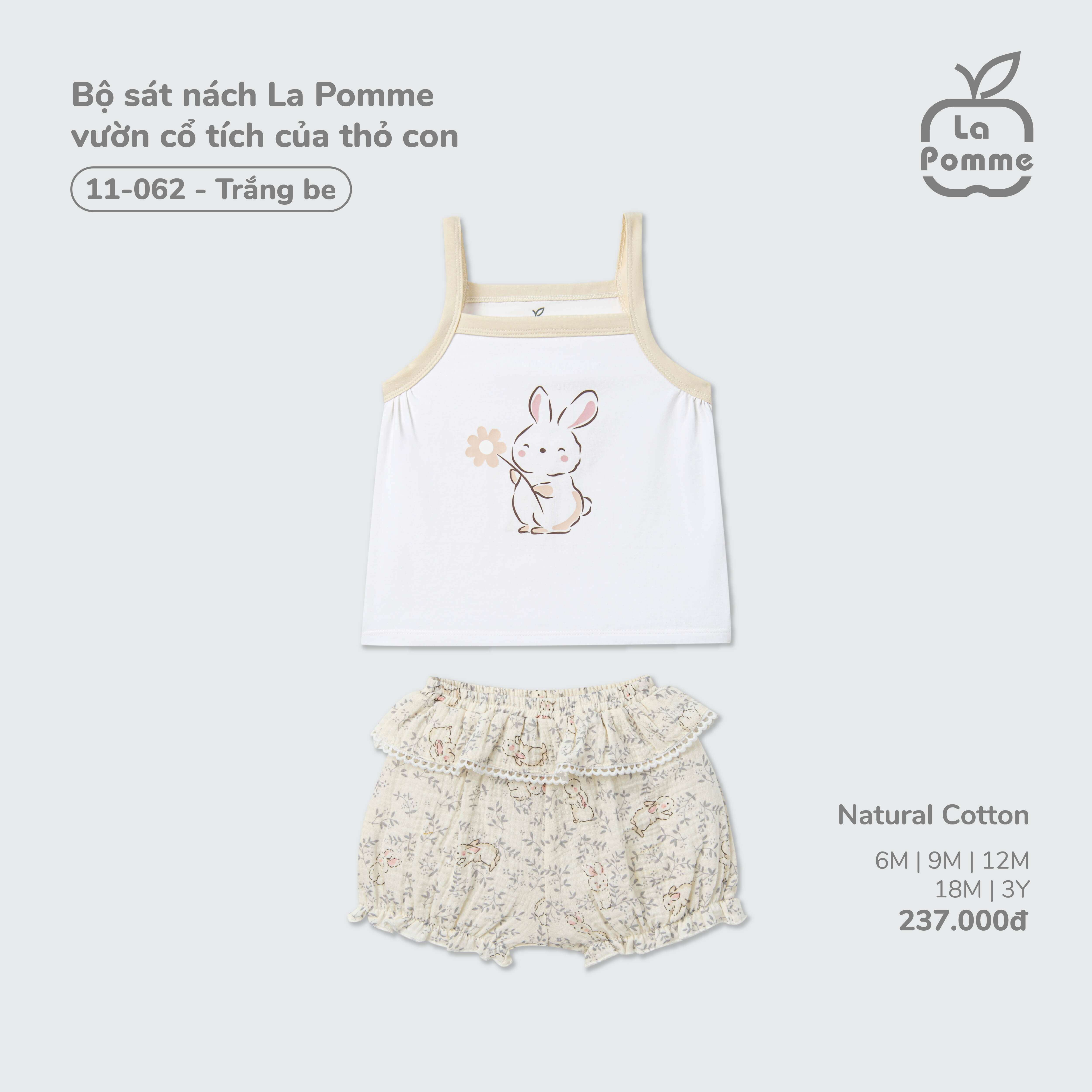 Bộ sát nách La Pomme vườn cổ tích của thỏ con Trắng Be (6M,9M,12M,18M,3Y) — ảnh 6
