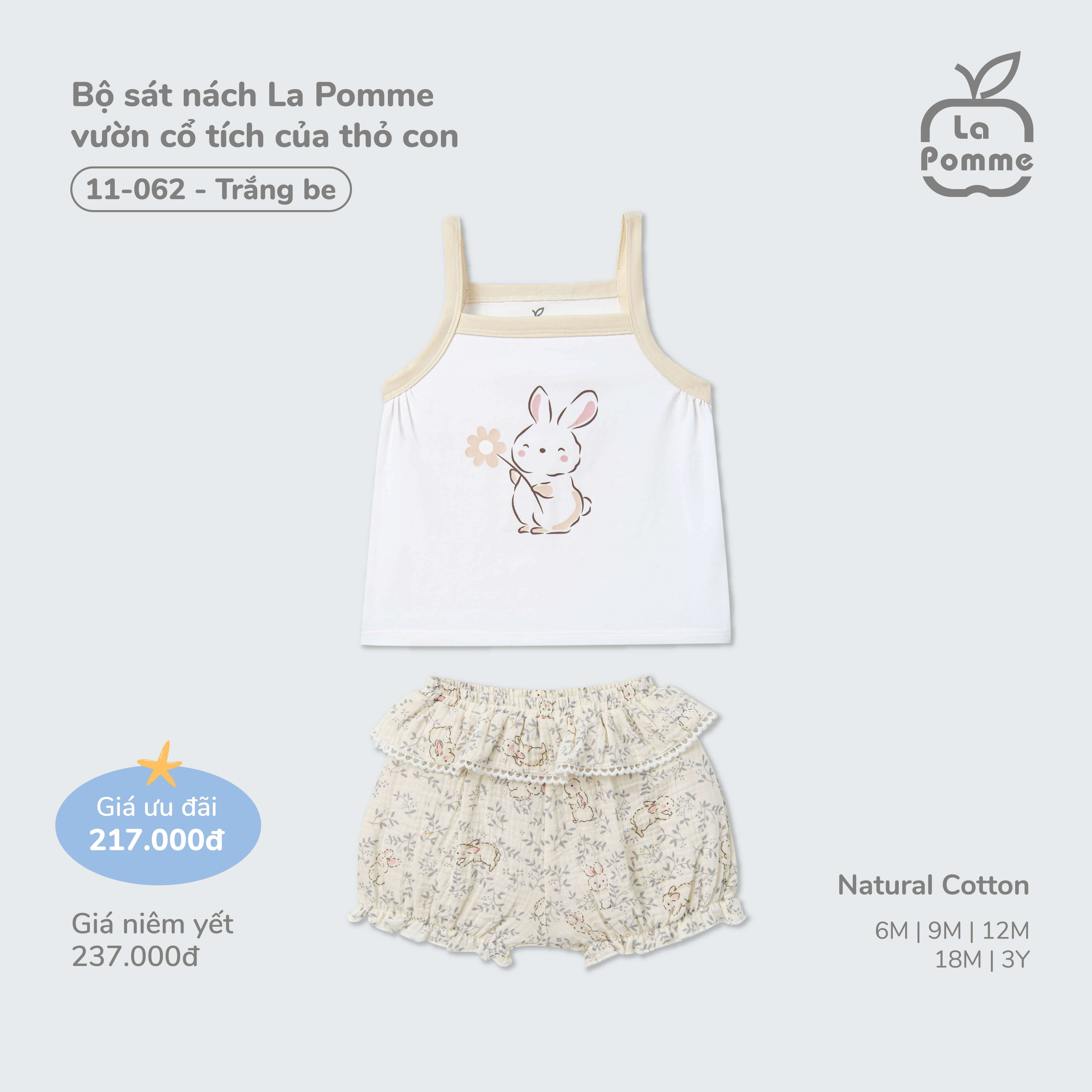 Bộ sát nách La Pomme vườn cổ tích của thỏ con Trắng Be (6M,9M,12M,18M,3Y)