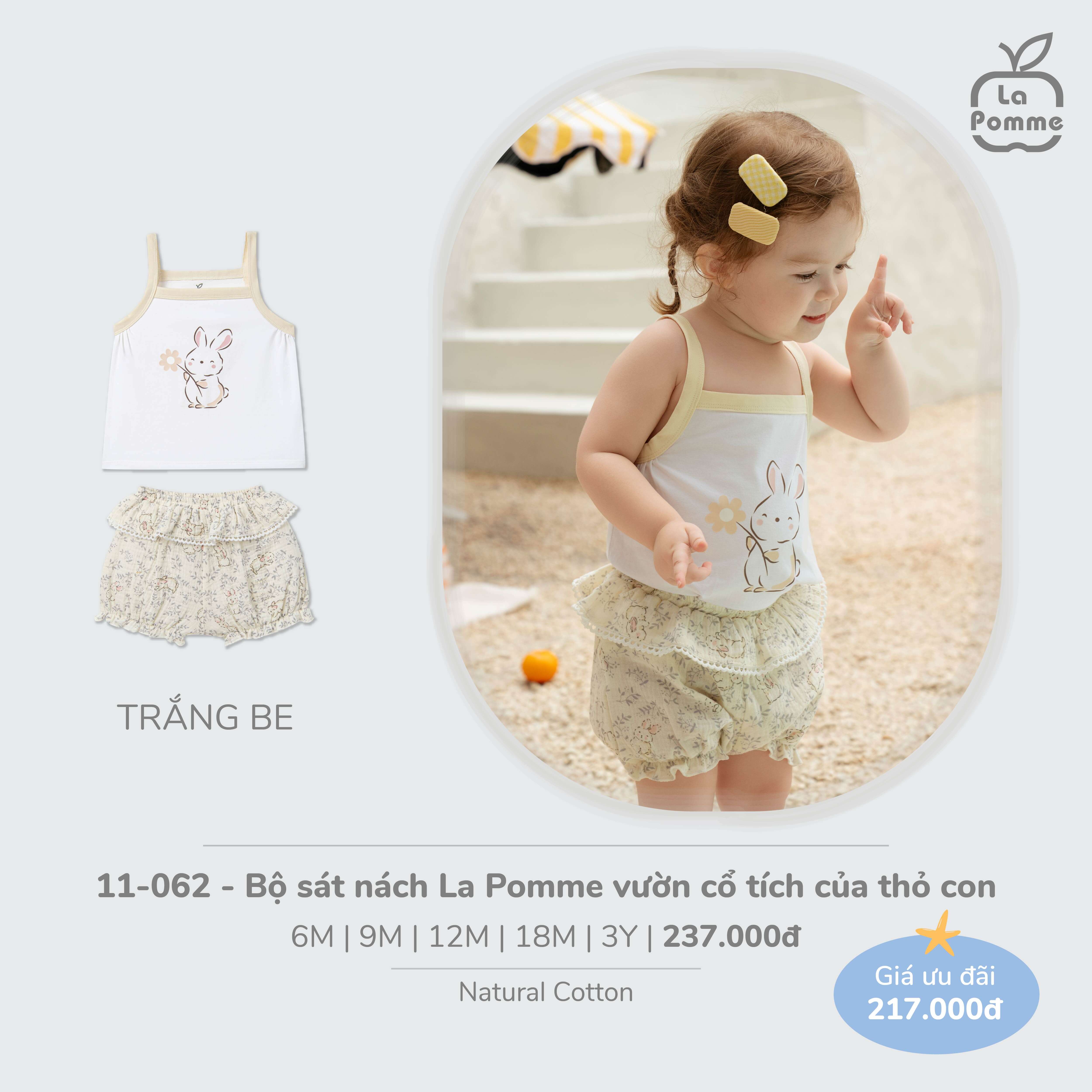 Bộ sát nách La Pomme vườn cổ tích của thỏ con Trắng Be (6M,9M,12M,18M,3Y) — ảnh 2