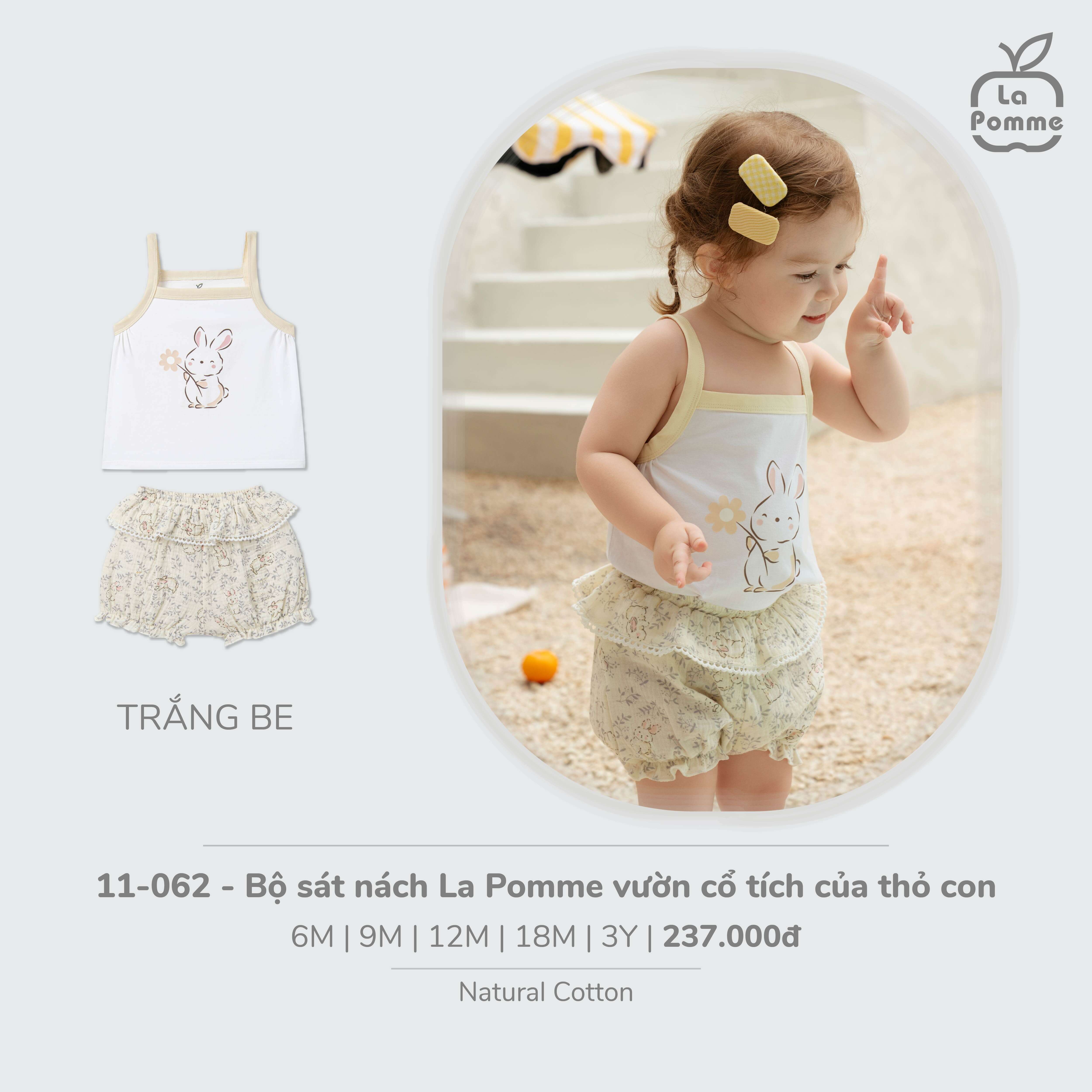 Bộ sát nách La Pomme vườn cổ tích của thỏ con Trắng Be (6M,9M,12M,18M,3Y) — ảnh 3