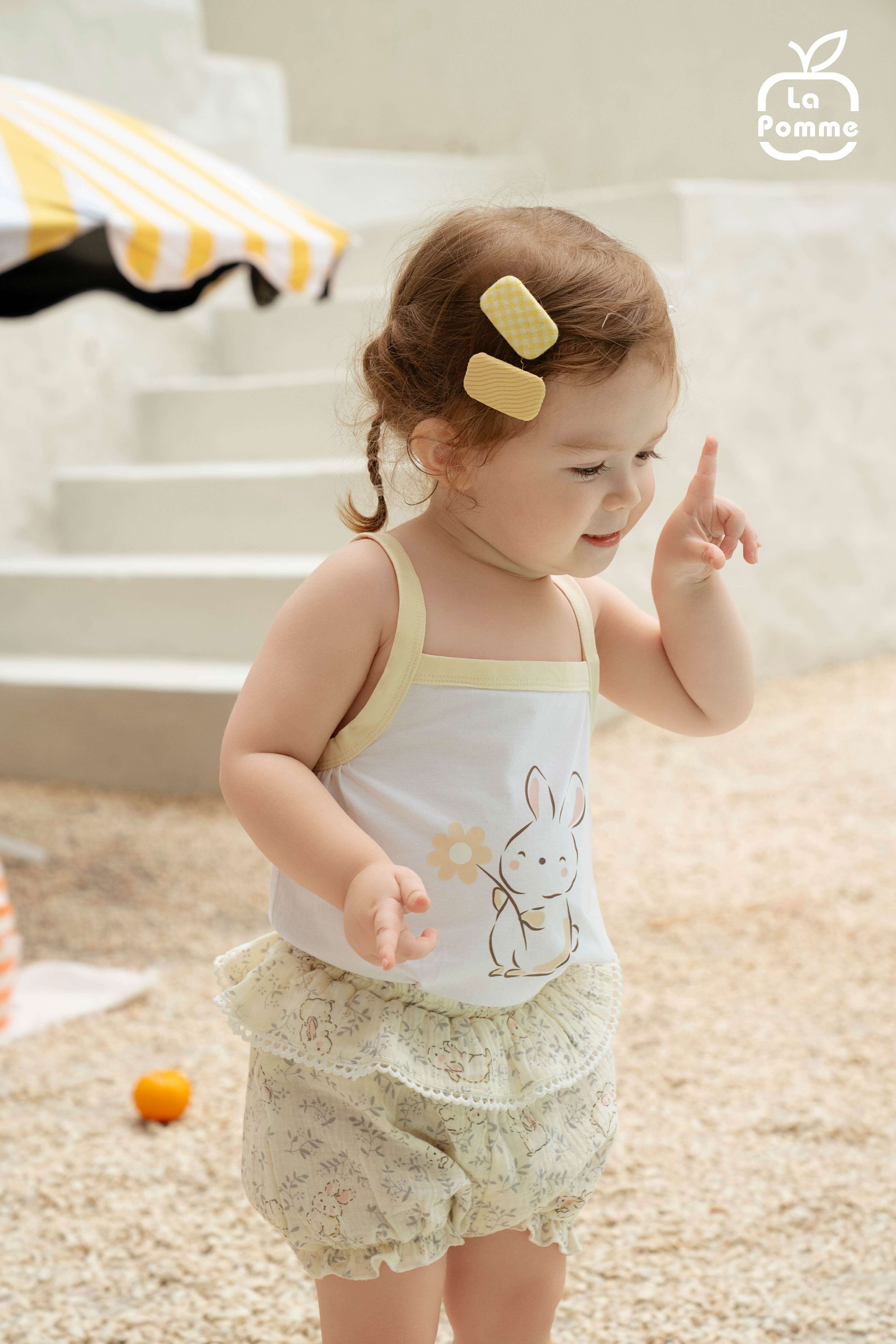 Bộ sát nách La Pomme vườn cổ tích của thỏ con Trắng Be (6M,9M,12M,18M,3Y) — ảnh 4
