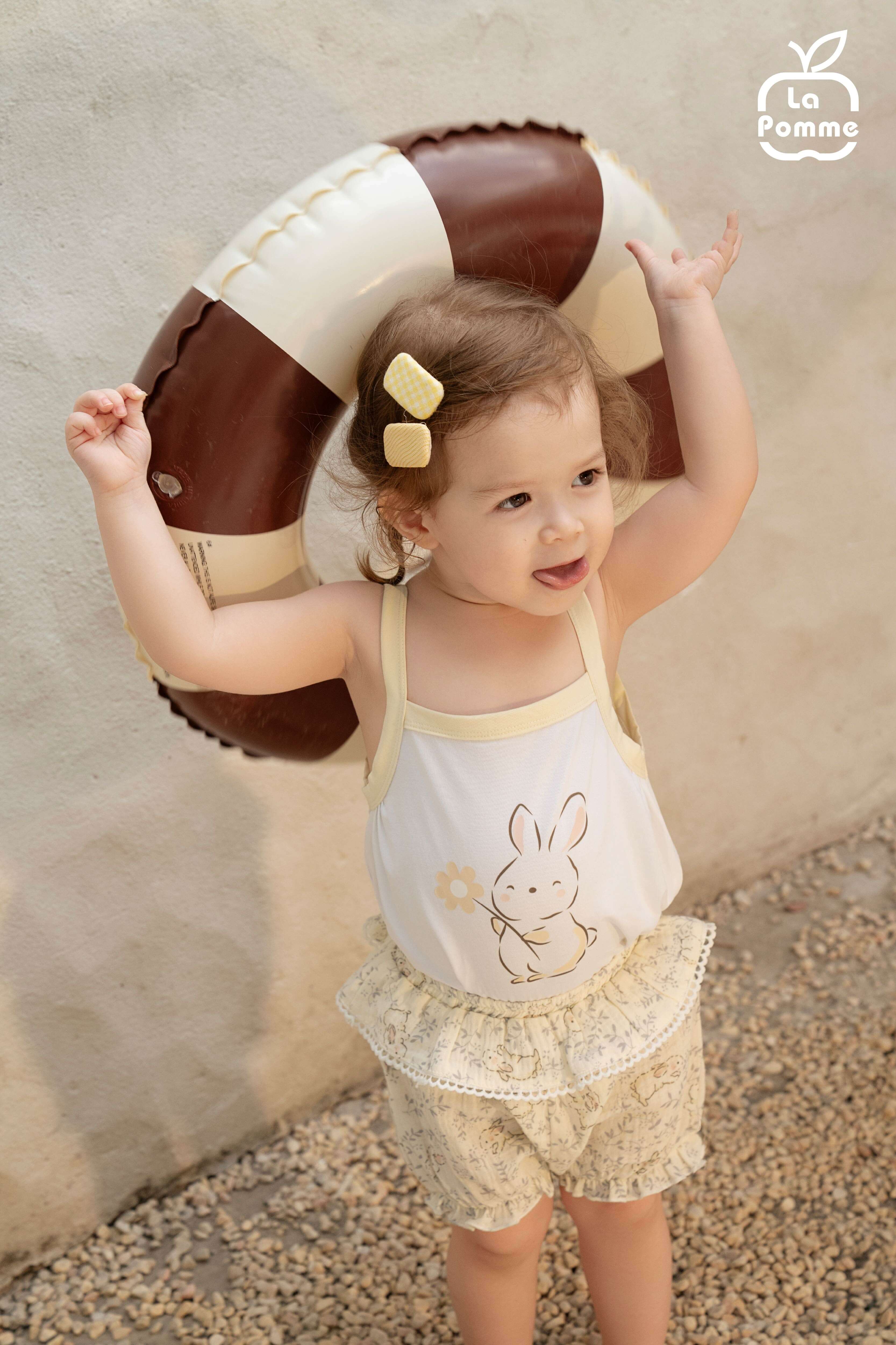 Bộ sát nách La Pomme vườn cổ tích của thỏ con Trắng Be (6M,9M,12M,18M,3Y) — ảnh 5