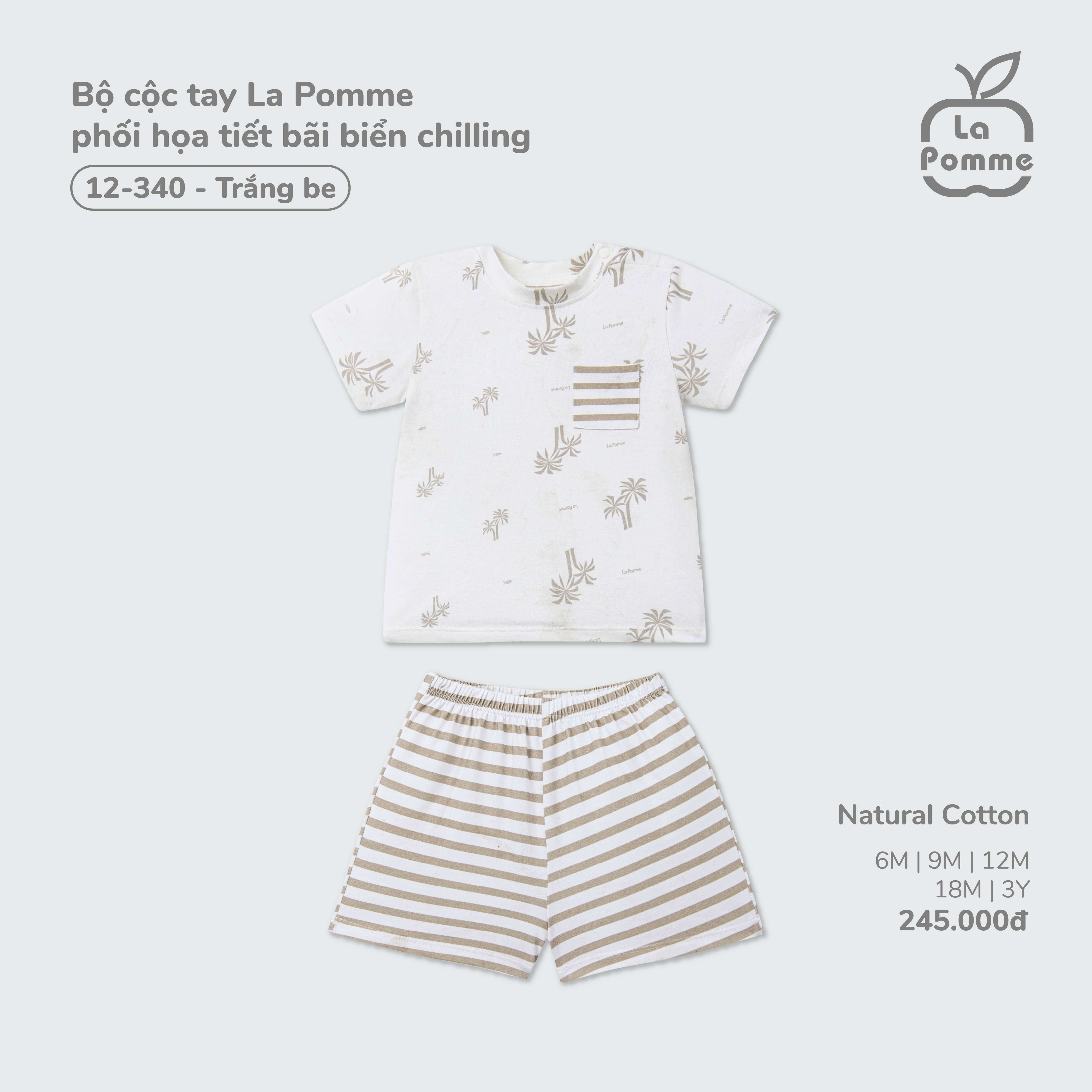 Bộ cộc tay La Pomme phối họa tiết bãi biển chilling Trắng Be (6M,9M,12M,18M,3Y) — ảnh 8