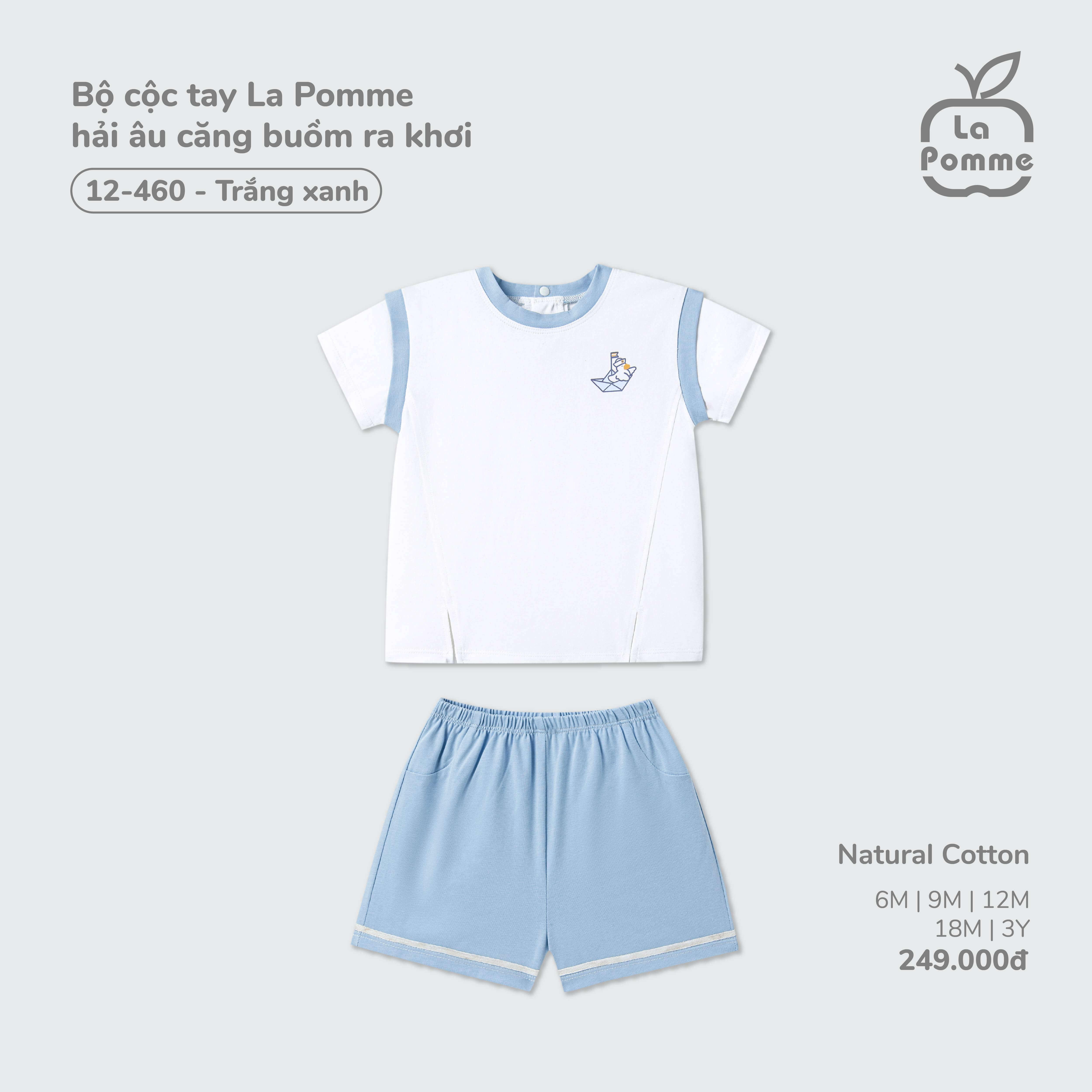 Bộ cộc tay La Pomme hải âu căng buồm ra khơi Trắng Xanh (6M,9M,12M,18M,3Y) — ảnh 2