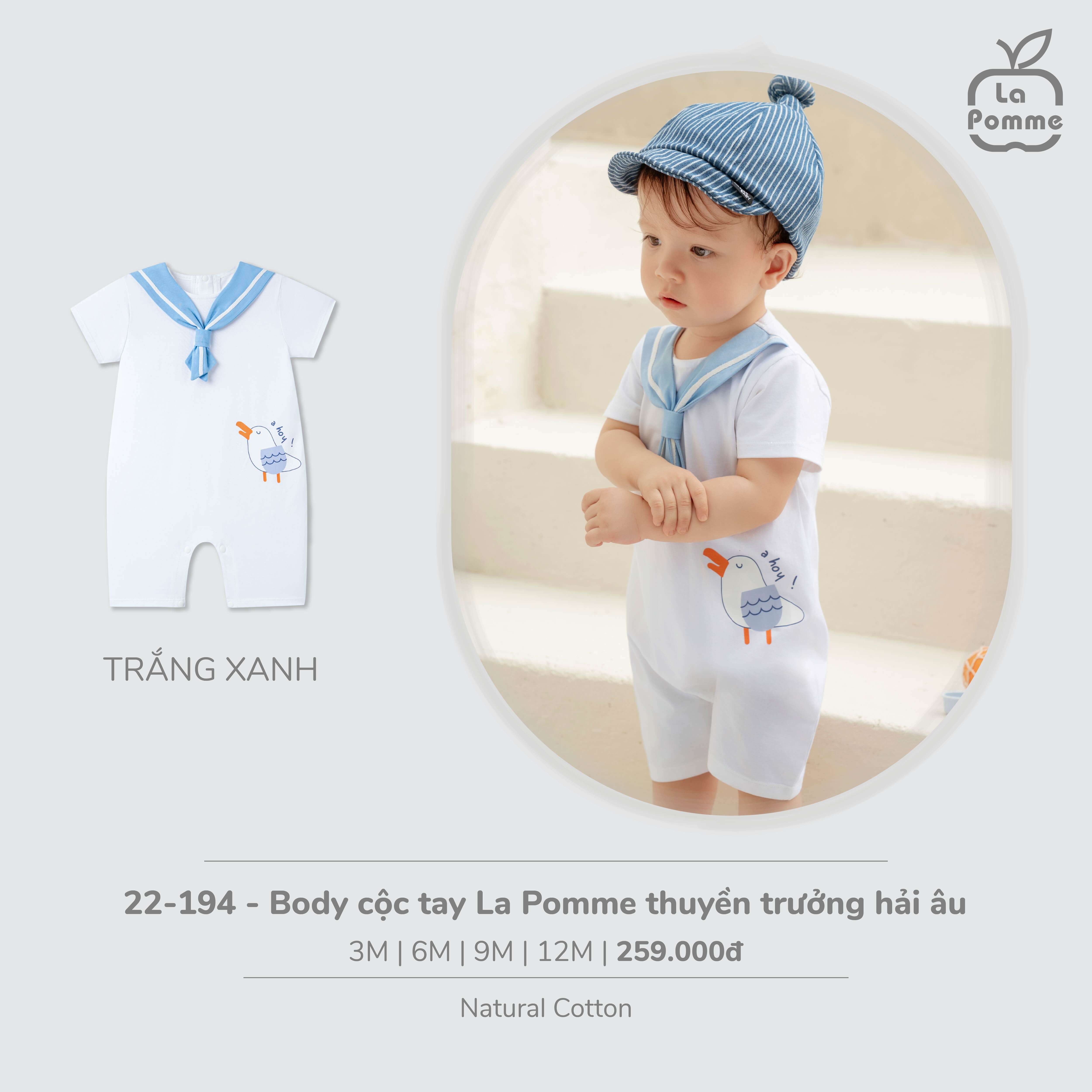 Body cộc tay La Pomme thuyền trưởng hải âu Trắng Xanh (3M,6M,9M,12M)
