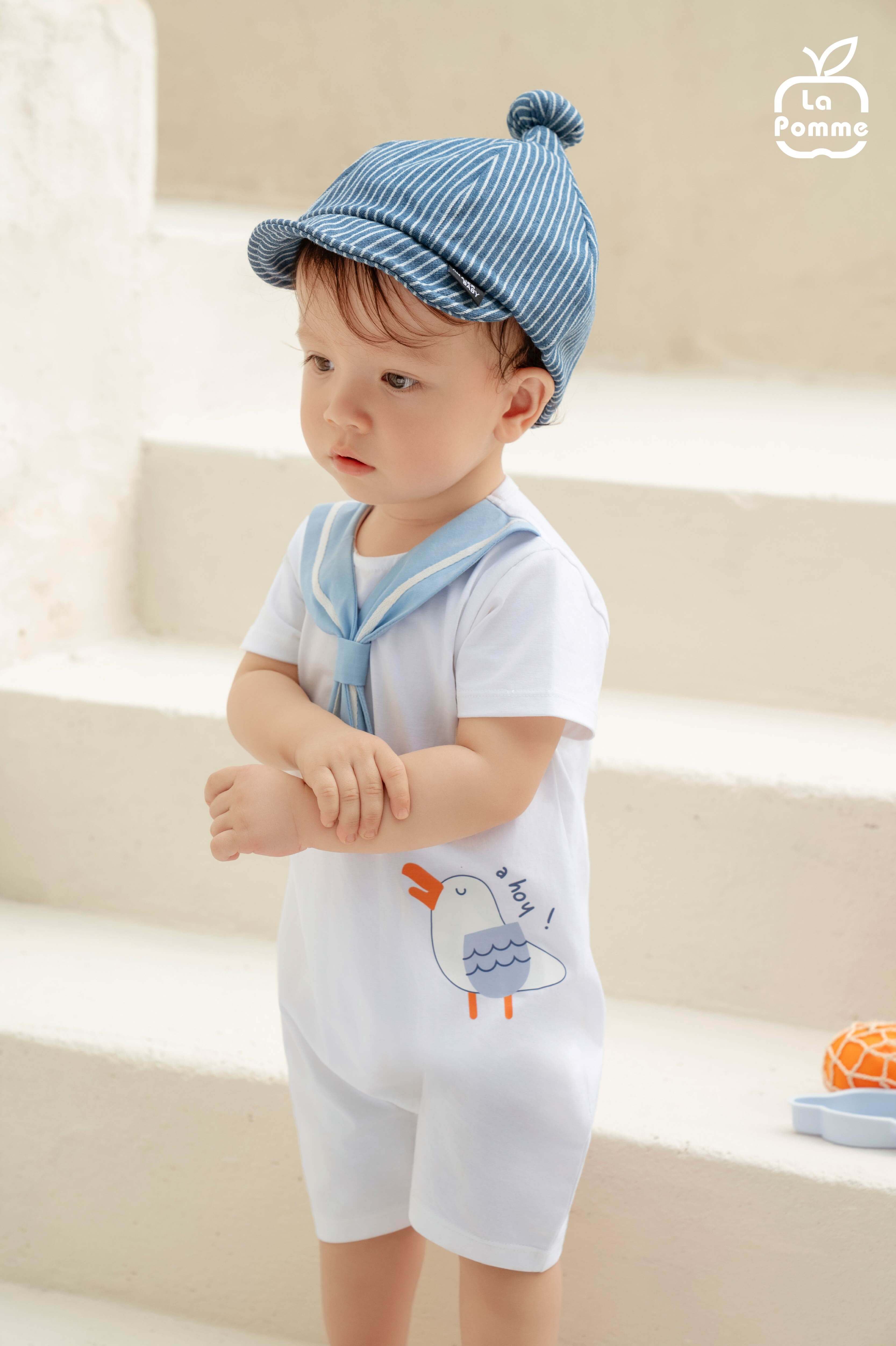 Body cộc tay La Pomme thuyền trưởng hải âu Trắng Xanh (3M,6M,9M,12M) — ảnh 2