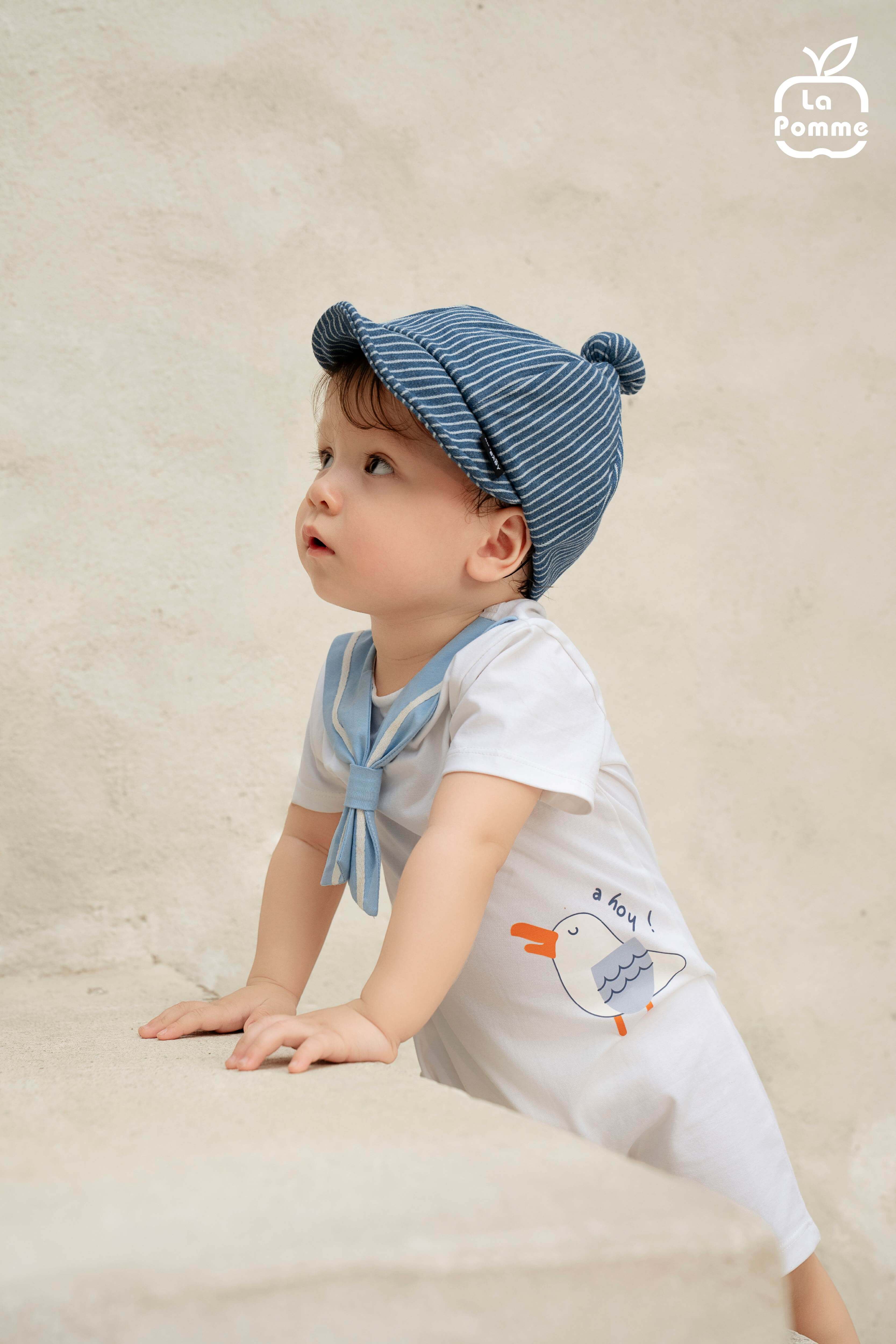 Body cộc tay La Pomme thuyền trưởng hải âu Trắng Xanh (3M,6M,9M,12M) — ảnh 3