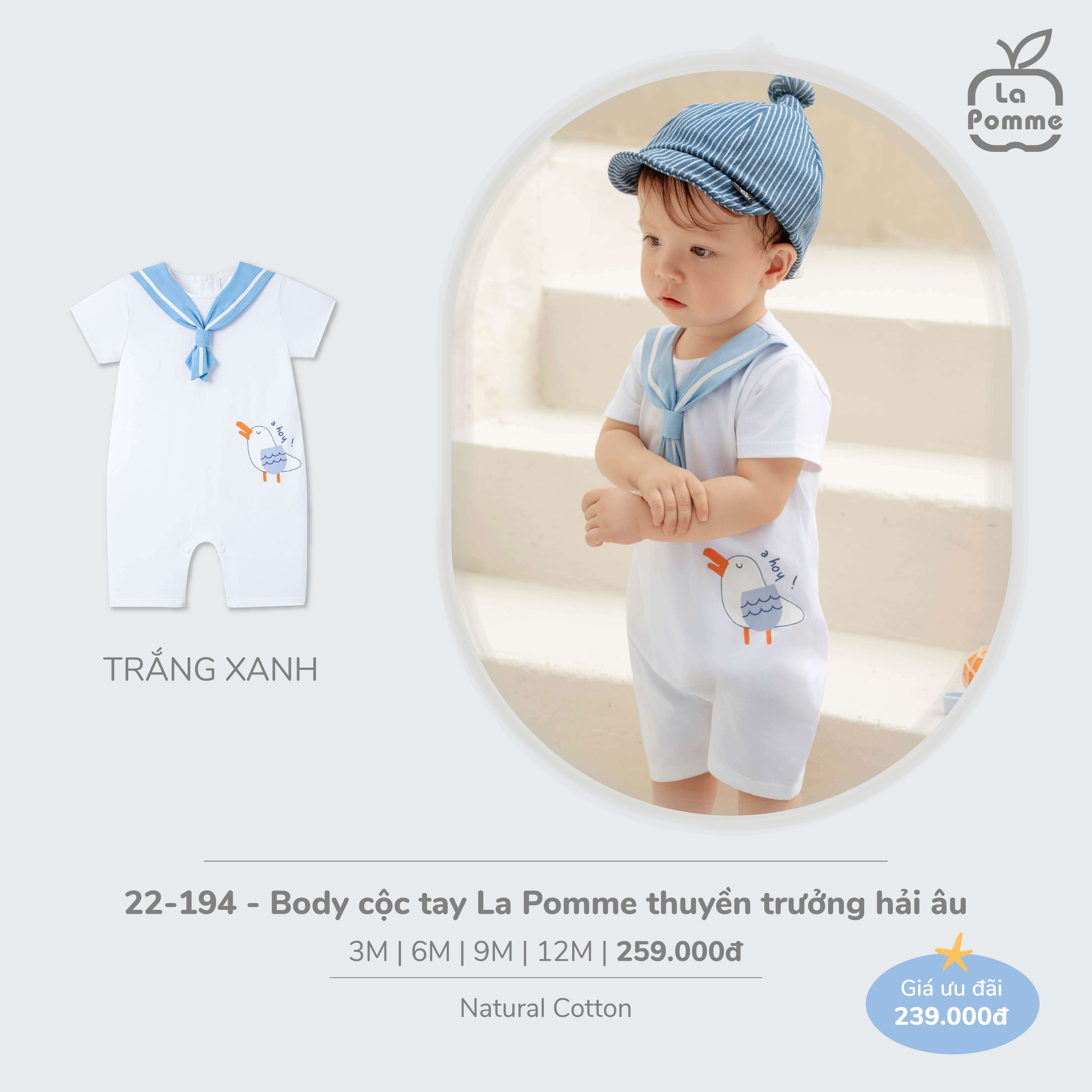 Body cộc tay La Pomme thuyền trưởng hải âu Trắng Xanh (3M,6M,9M,12M) — ảnh 5