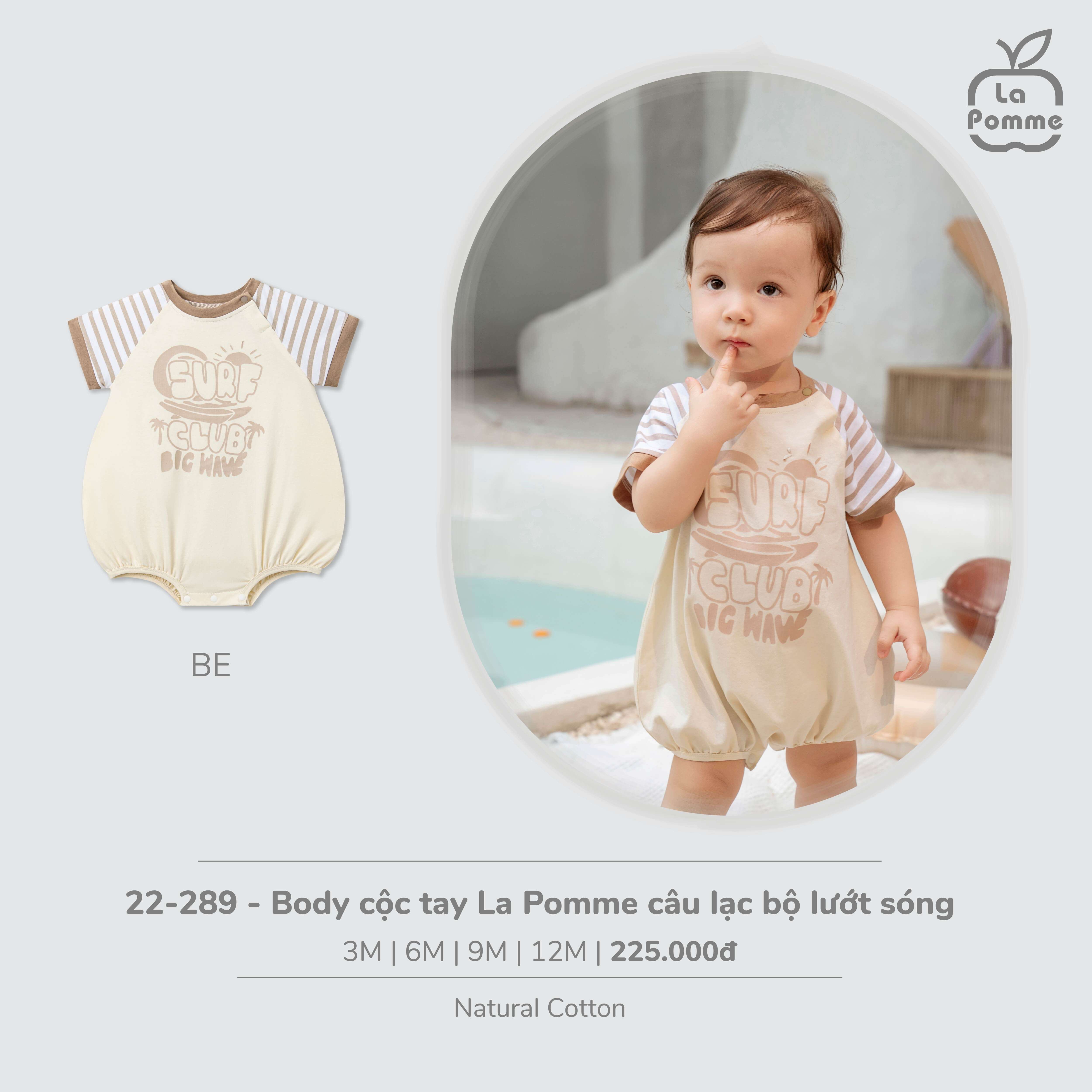 Body cộc tay La Pomme câu lạc bộ lướt sóng Be (3M,6M,9M,12M)