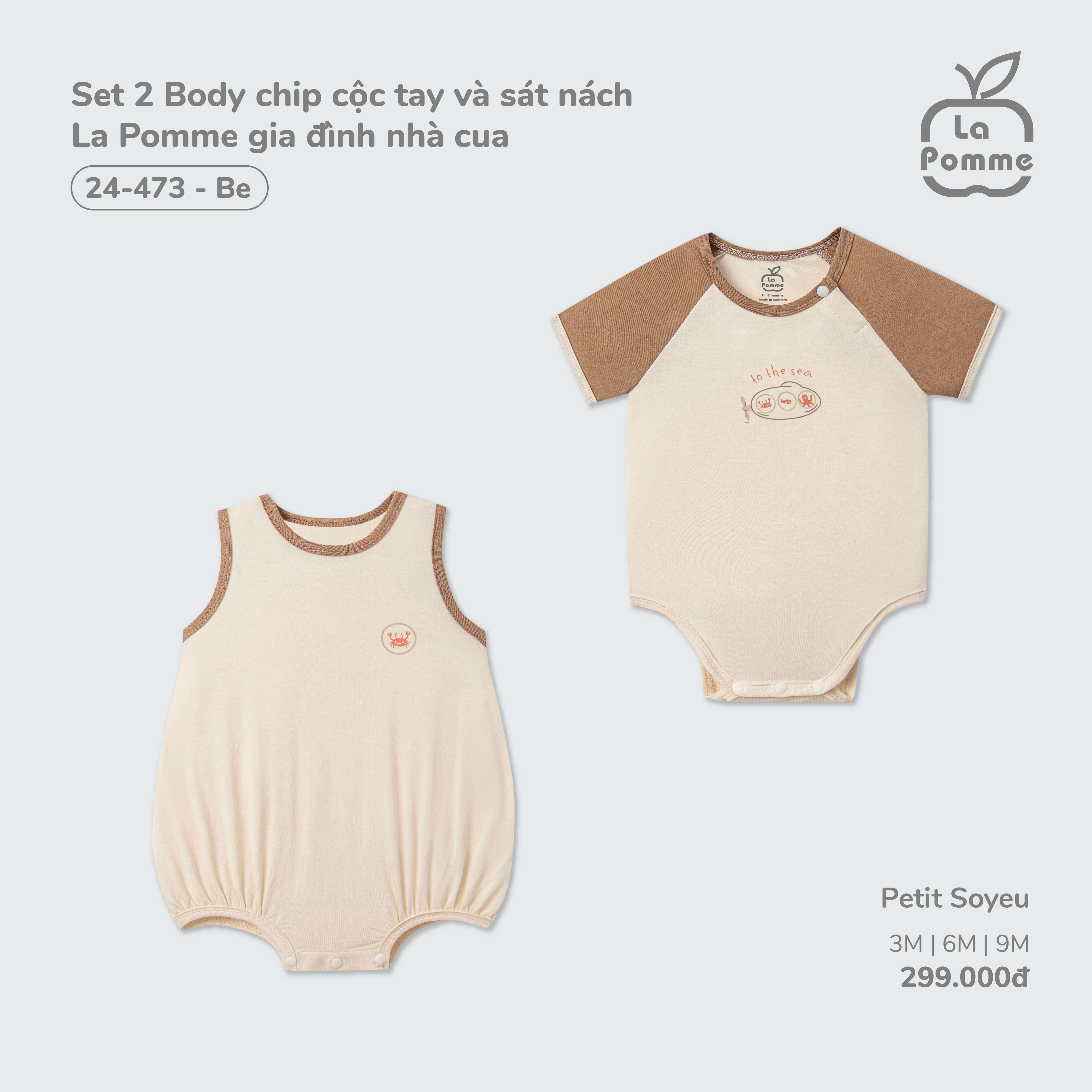 Set 2 Body chip cộc tay và sát nách La Pomme gia đình nhà cua Be (3M,6M,9M) — ảnh 8