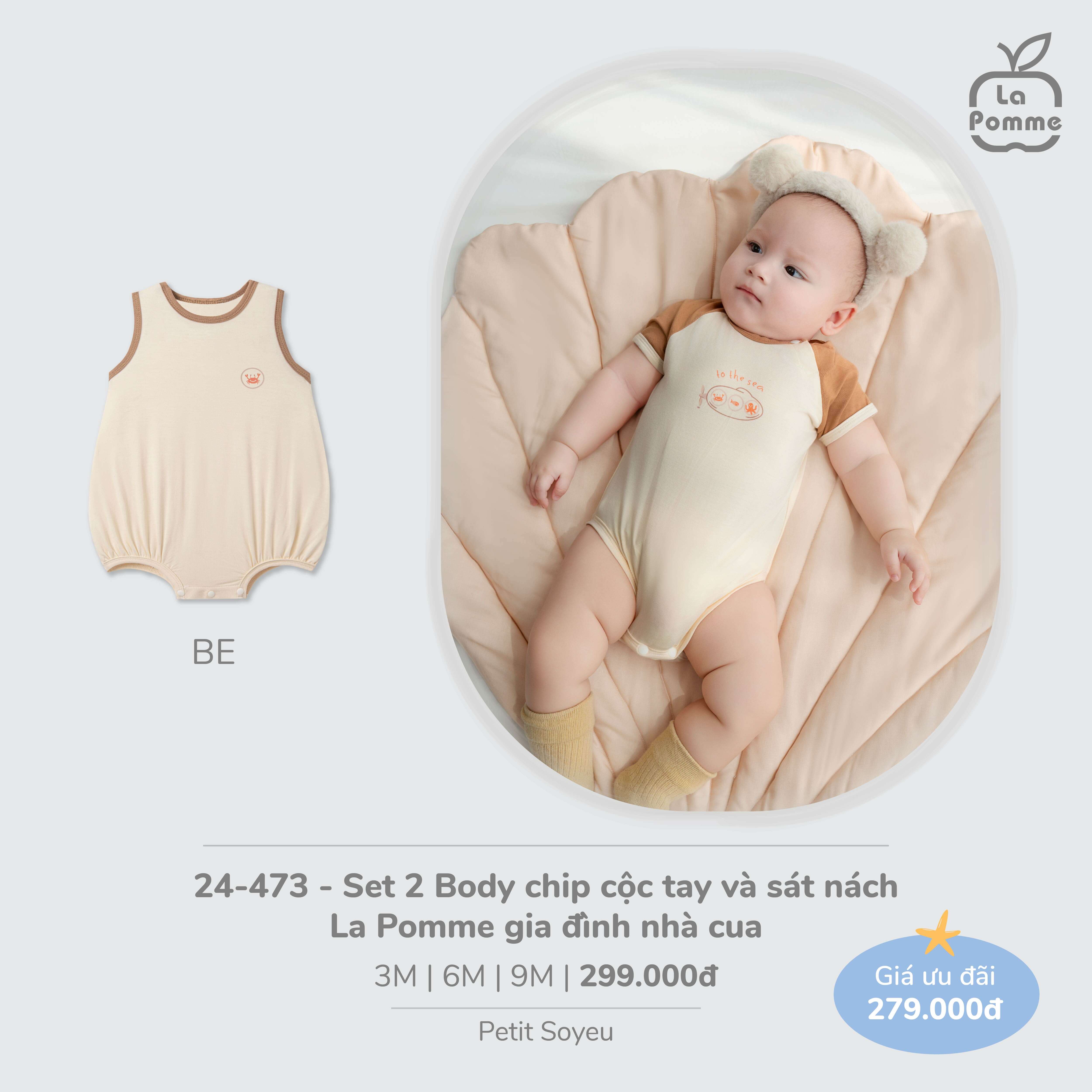 Set 2 Body chip cộc tay và sát nách La Pomme gia đình nhà cua Be (3M,6M,9M)
