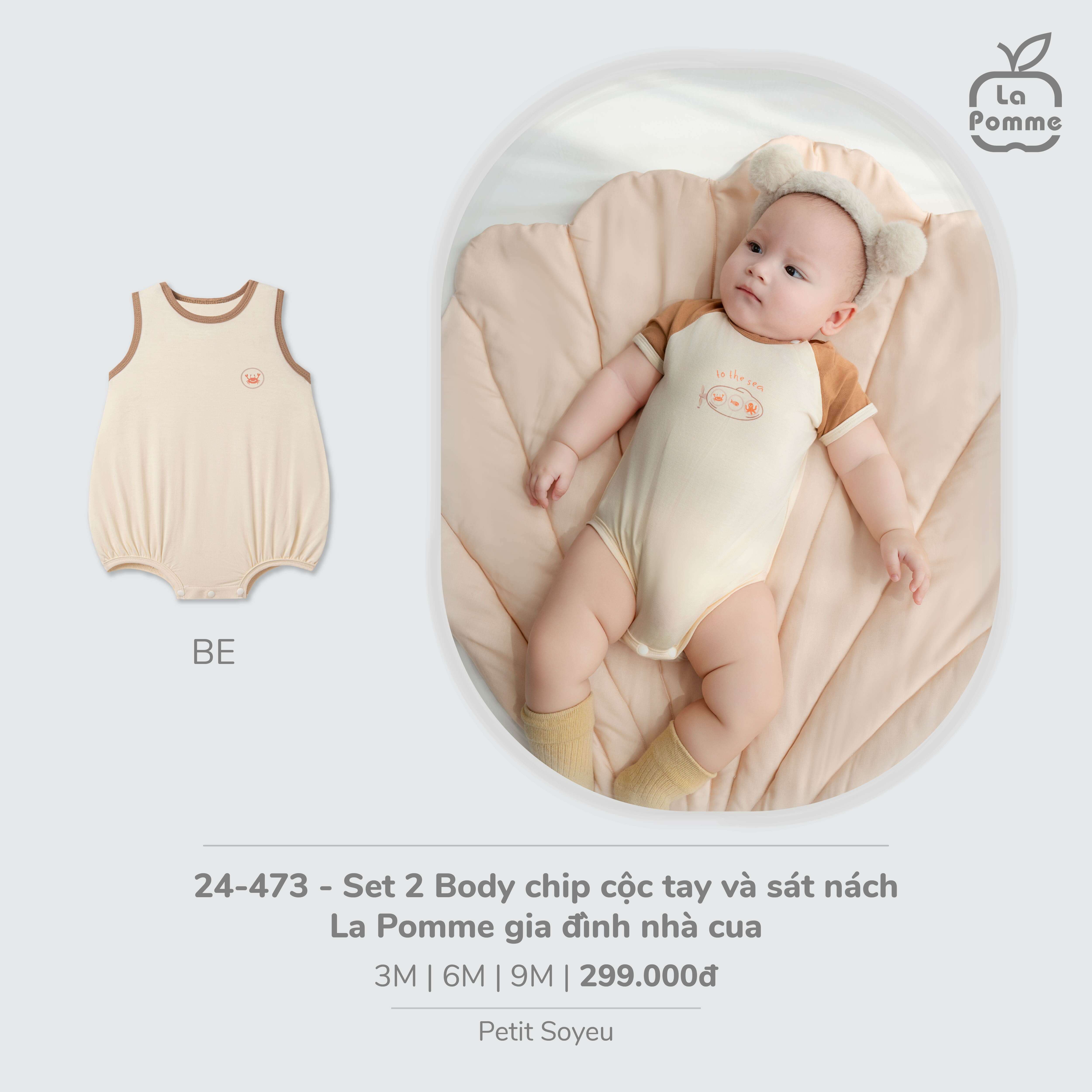 Set 2 Body chip cộc tay và sát nách La Pomme gia đình nhà cua Be (3M,6M,9M) — ảnh 2