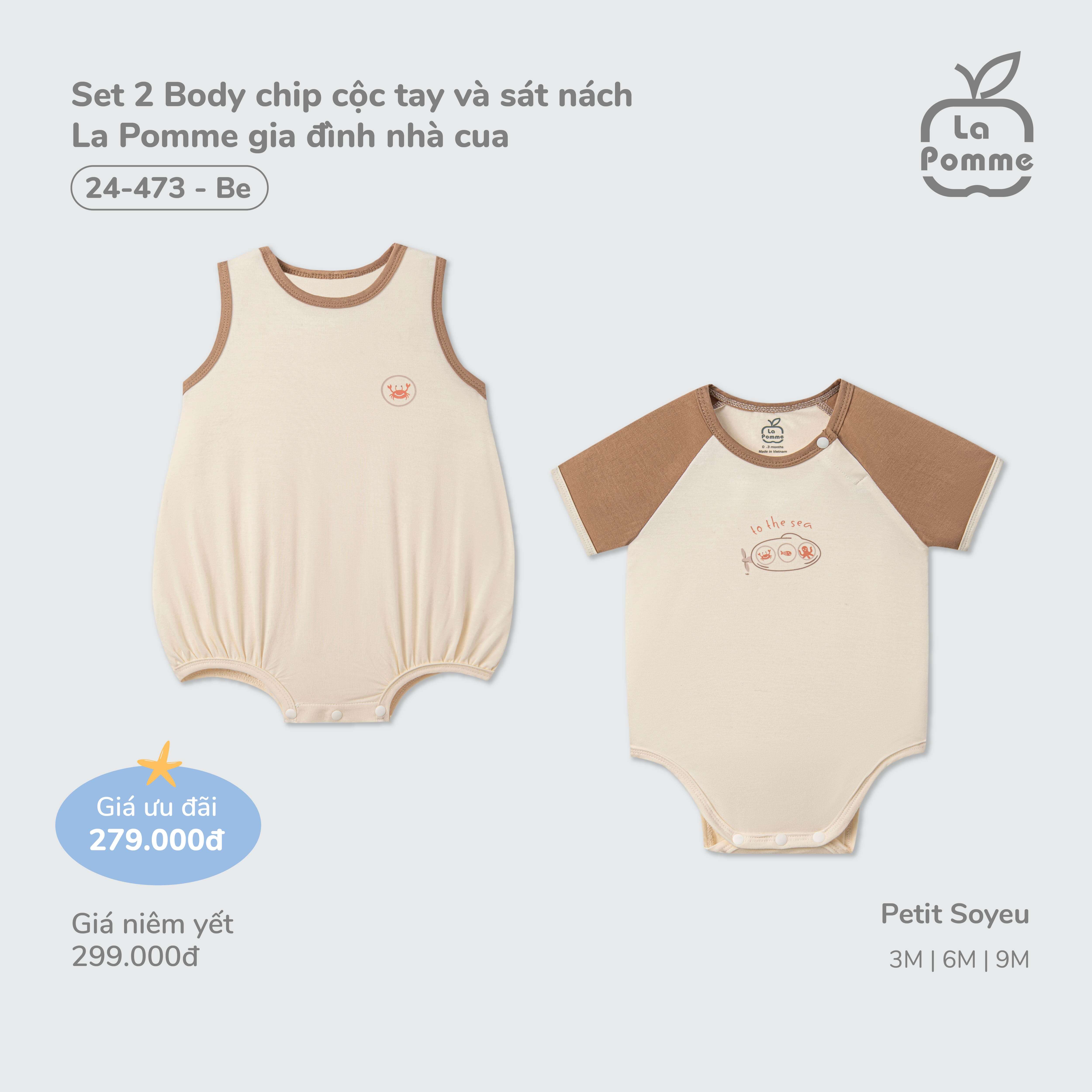 Set 2 Body chip cộc tay và sát nách La Pomme gia đình nhà cua Be (3M,6M,9M) — ảnh 7