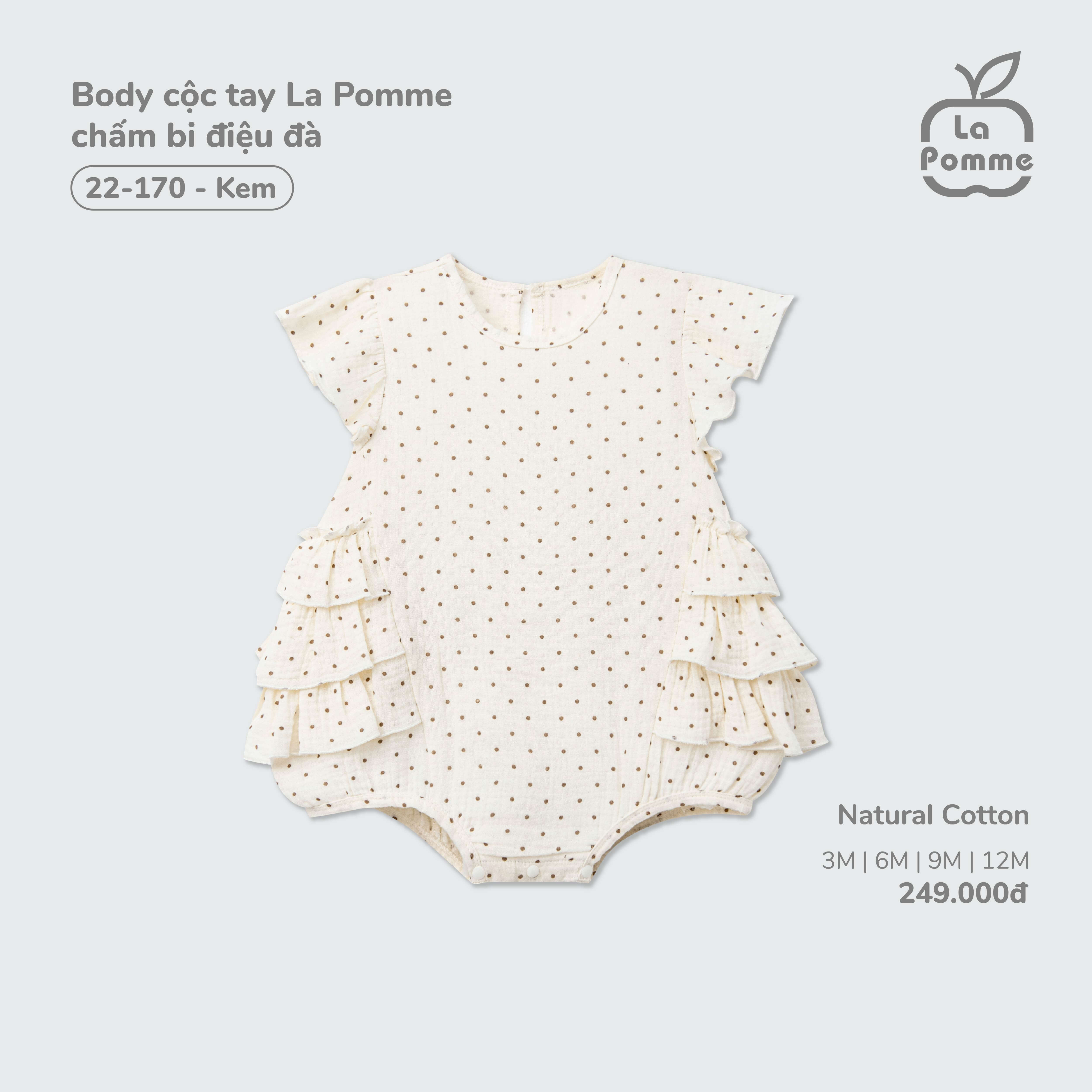 Body cộc tay La Pomme chấm bi điệu đà Kem (3M,6M,9M,12M) — ảnh 4