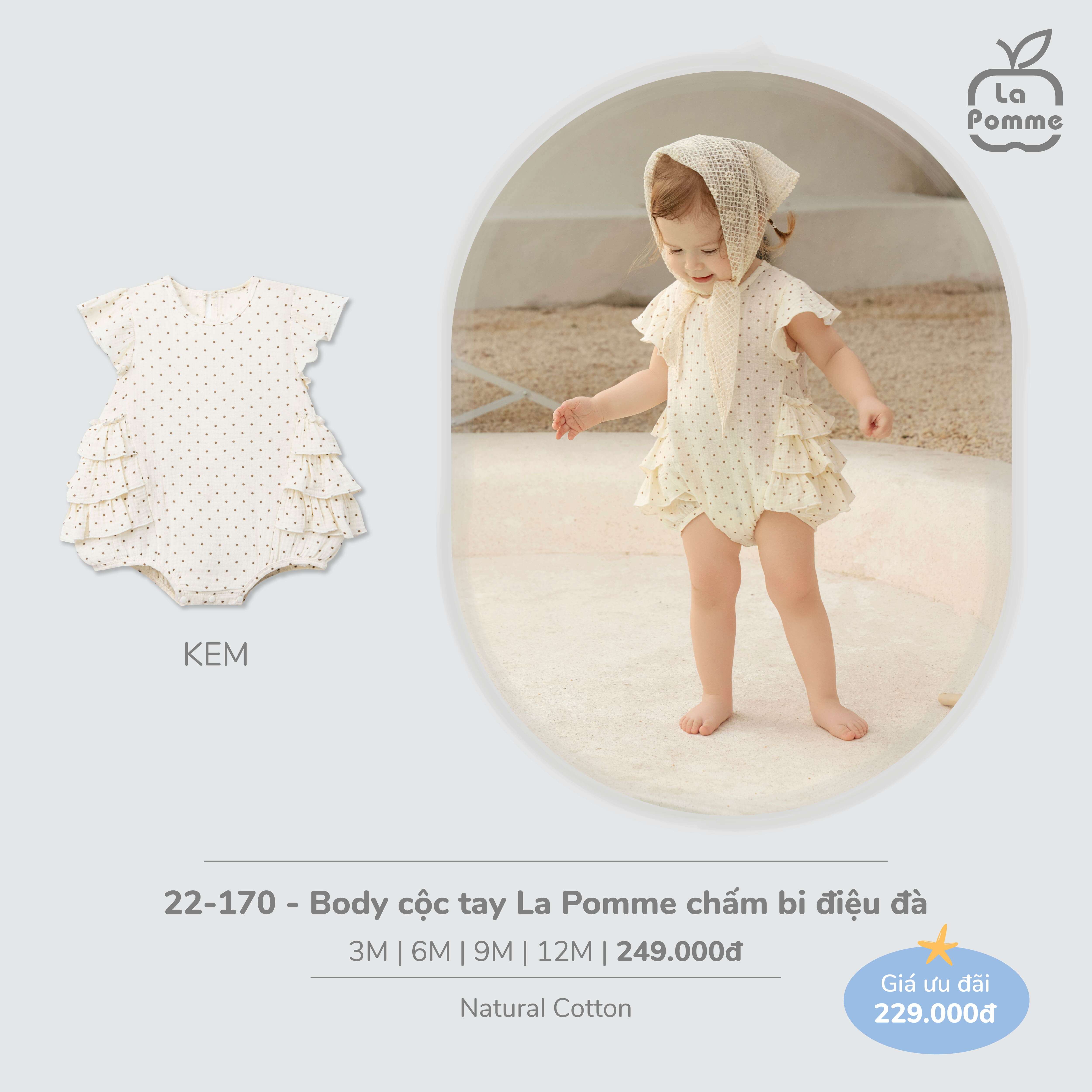 Body cộc tay La Pomme chấm bi điệu đà Kem (3M,6M,9M,12M)