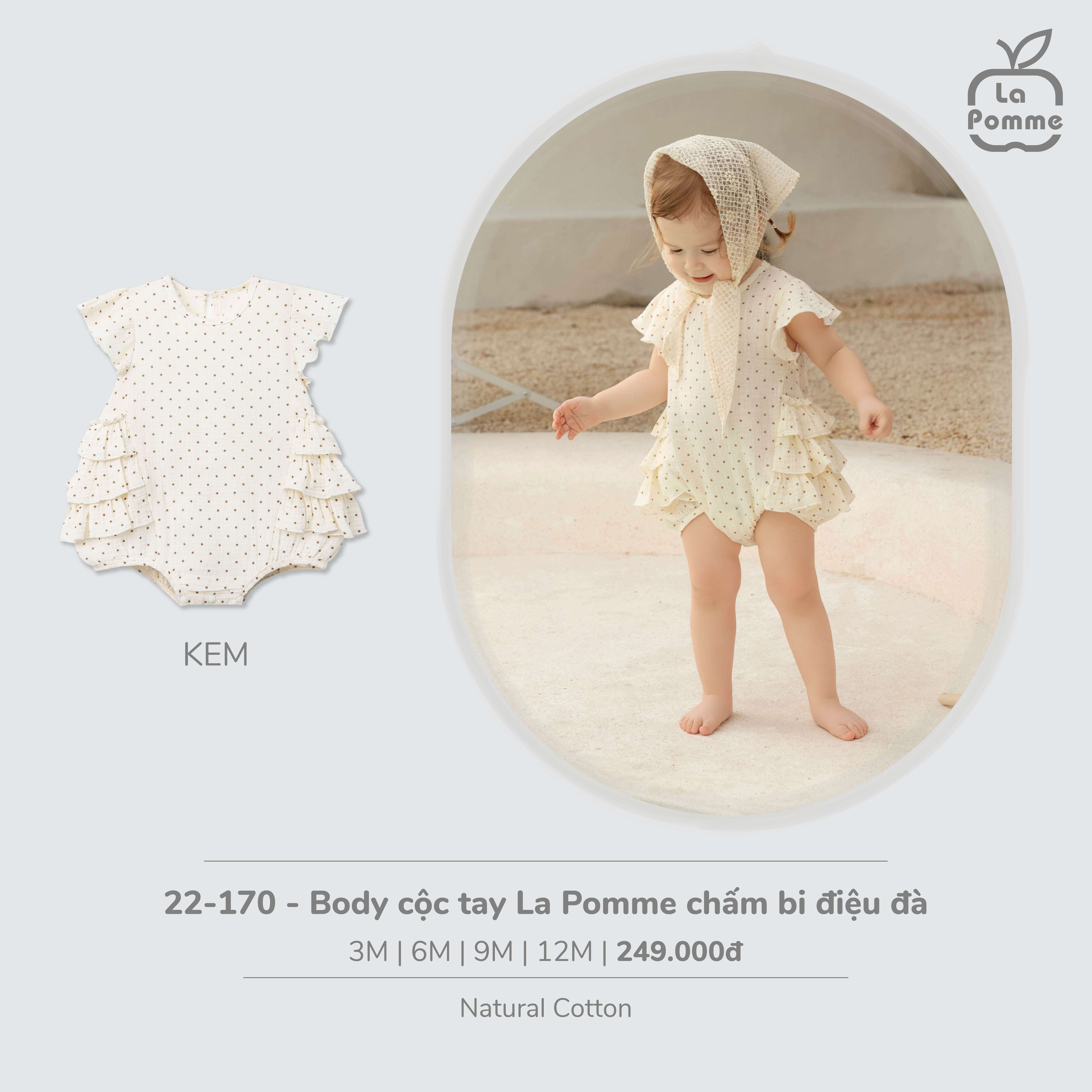 Body cộc tay La Pomme chấm bi điệu đà Kem (3M,6M,9M,12M) — ảnh 2