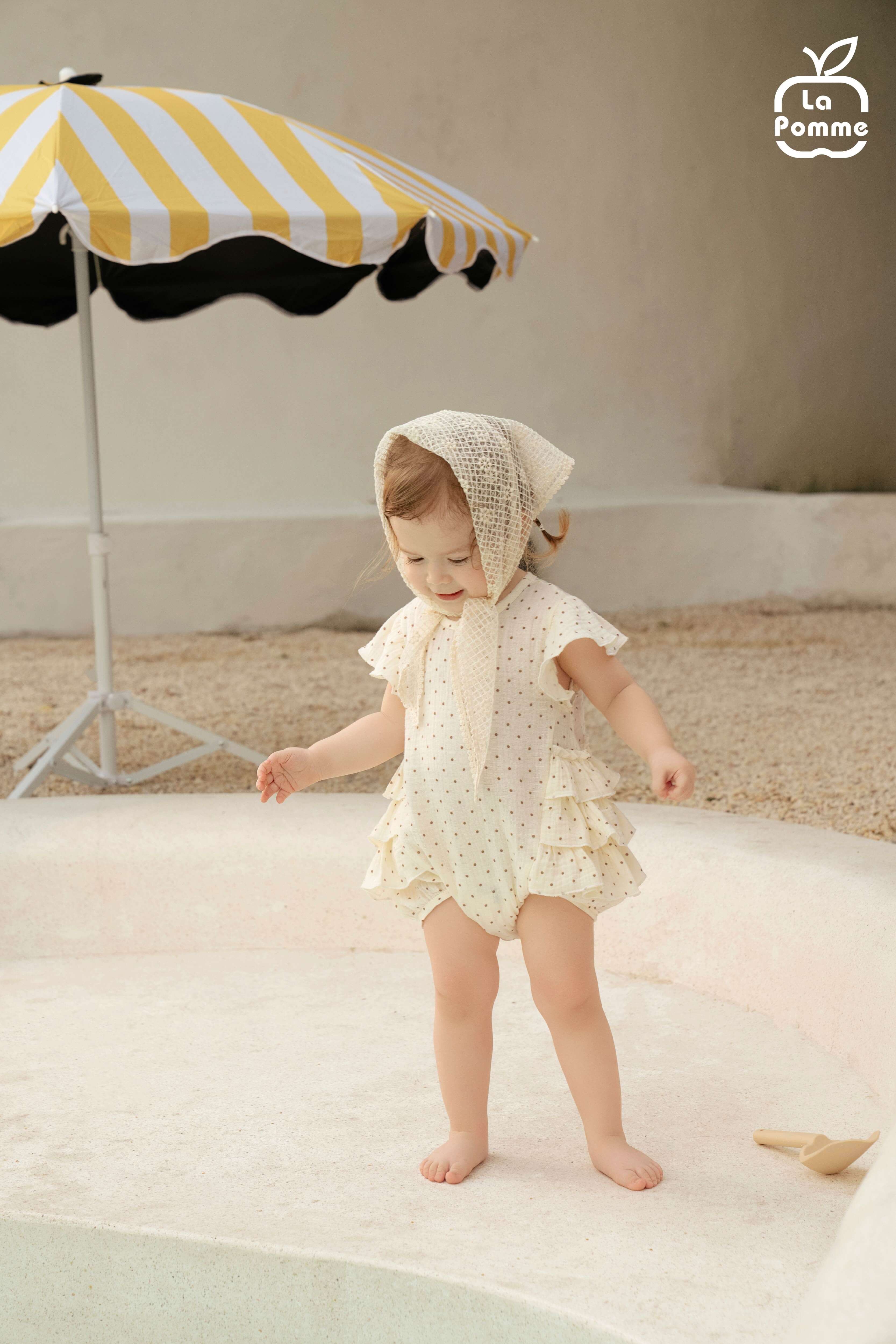 Body cộc tay La Pomme chấm bi điệu đà Kem (3M,6M,9M,12M) — ảnh 3