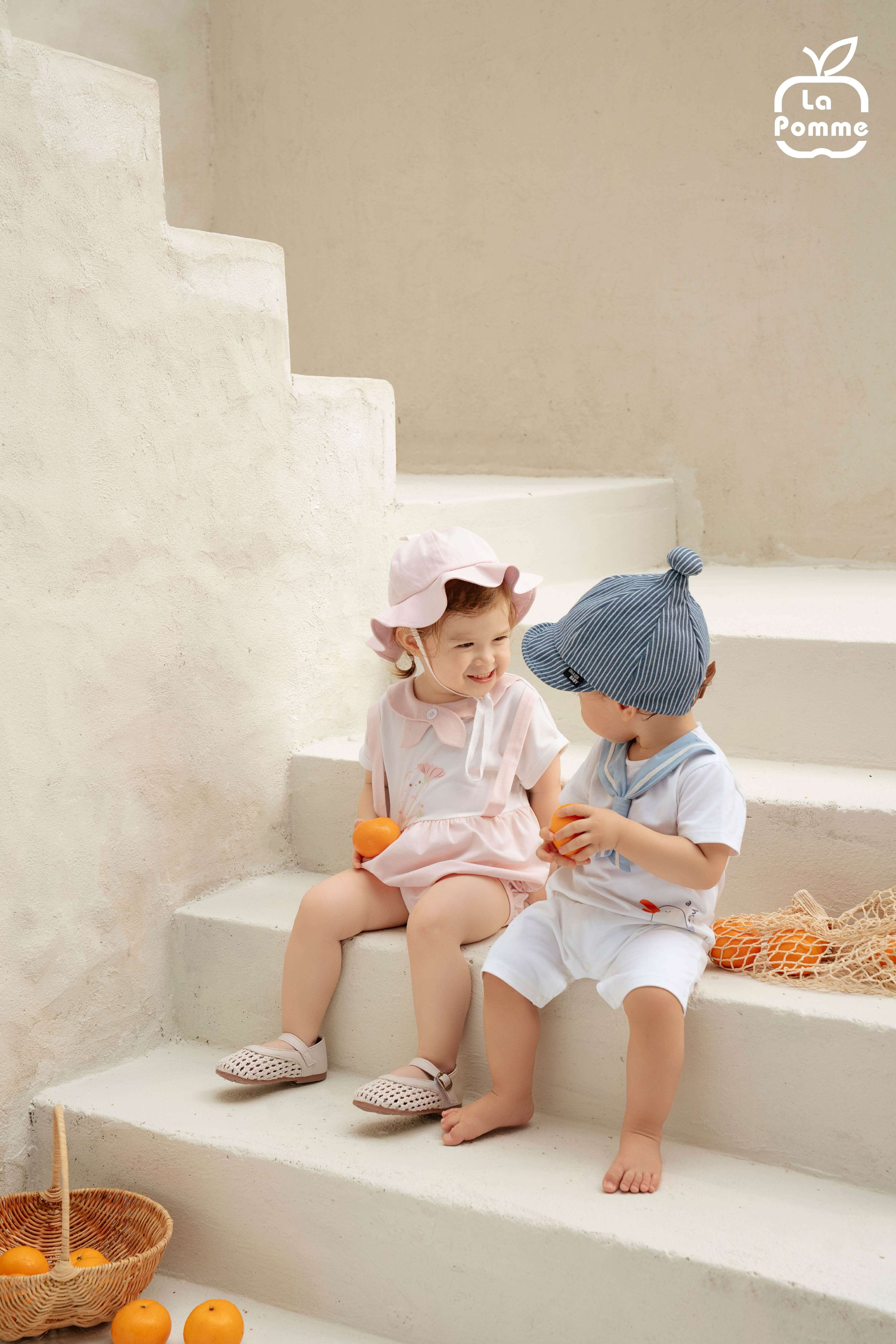 Body cộc tay La Pomme giả yếm bé mèo đáng yêu Trắng Hồng (3M,6M,9M,12M) — ảnh 2