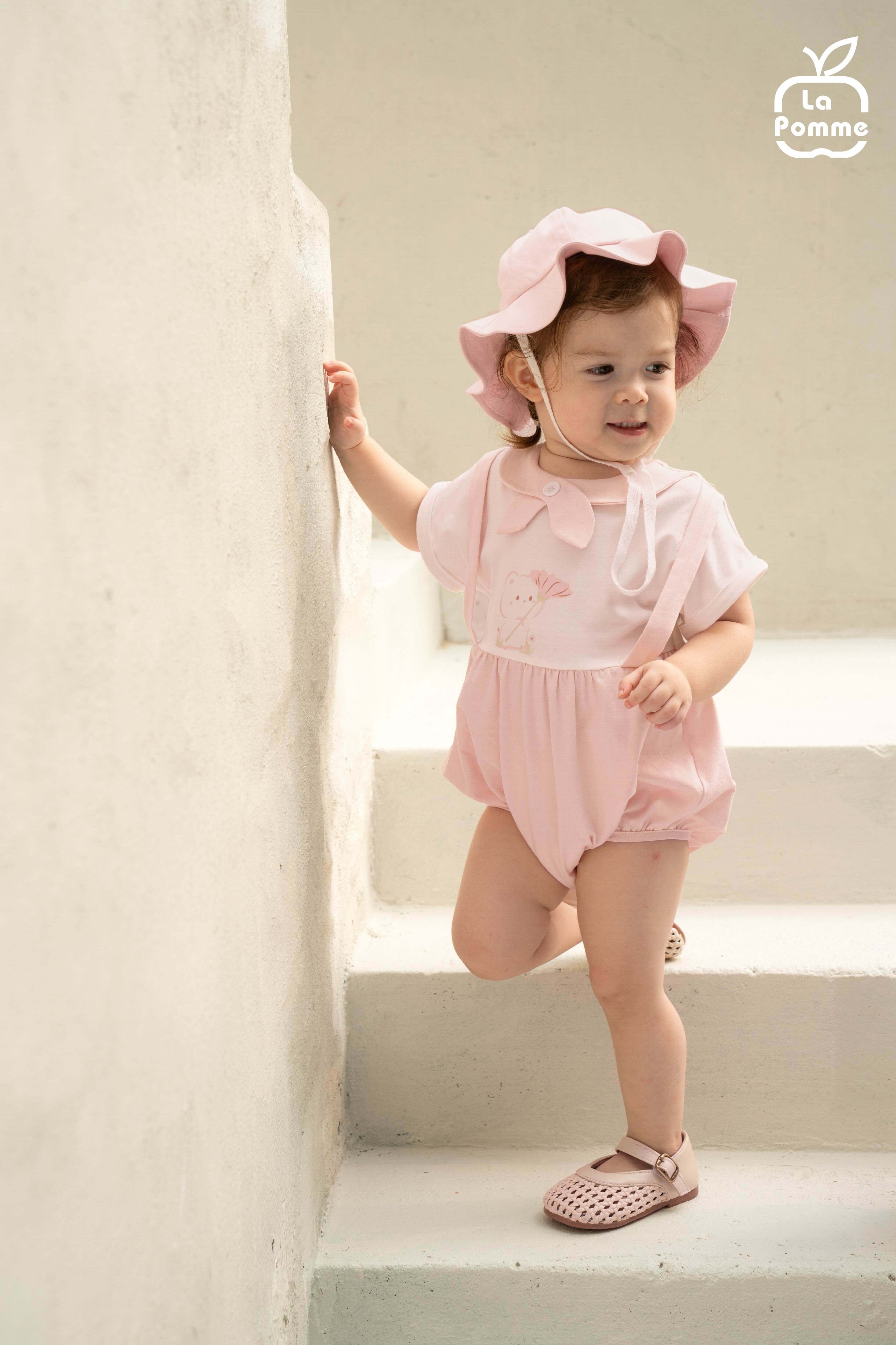 Body cộc tay La Pomme giả yếm bé mèo đáng yêu Trắng Hồng (3M,6M,9M,12M) — ảnh 5