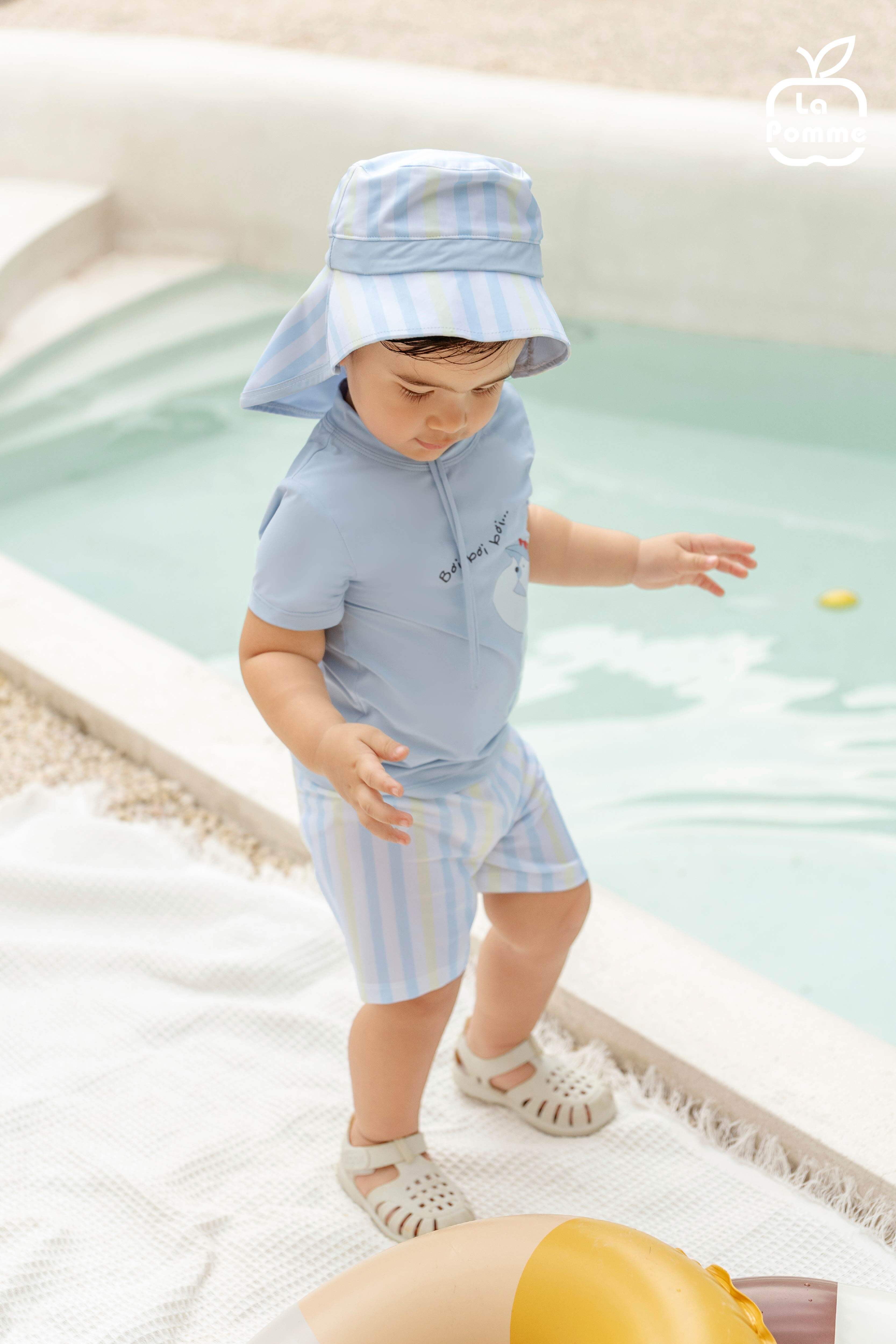 Bộ bơi rời cộc tay La Pomme gấu con đi biển Xanh nhạt (12M,18M,3Y,4Y,5Y) — ảnh 2