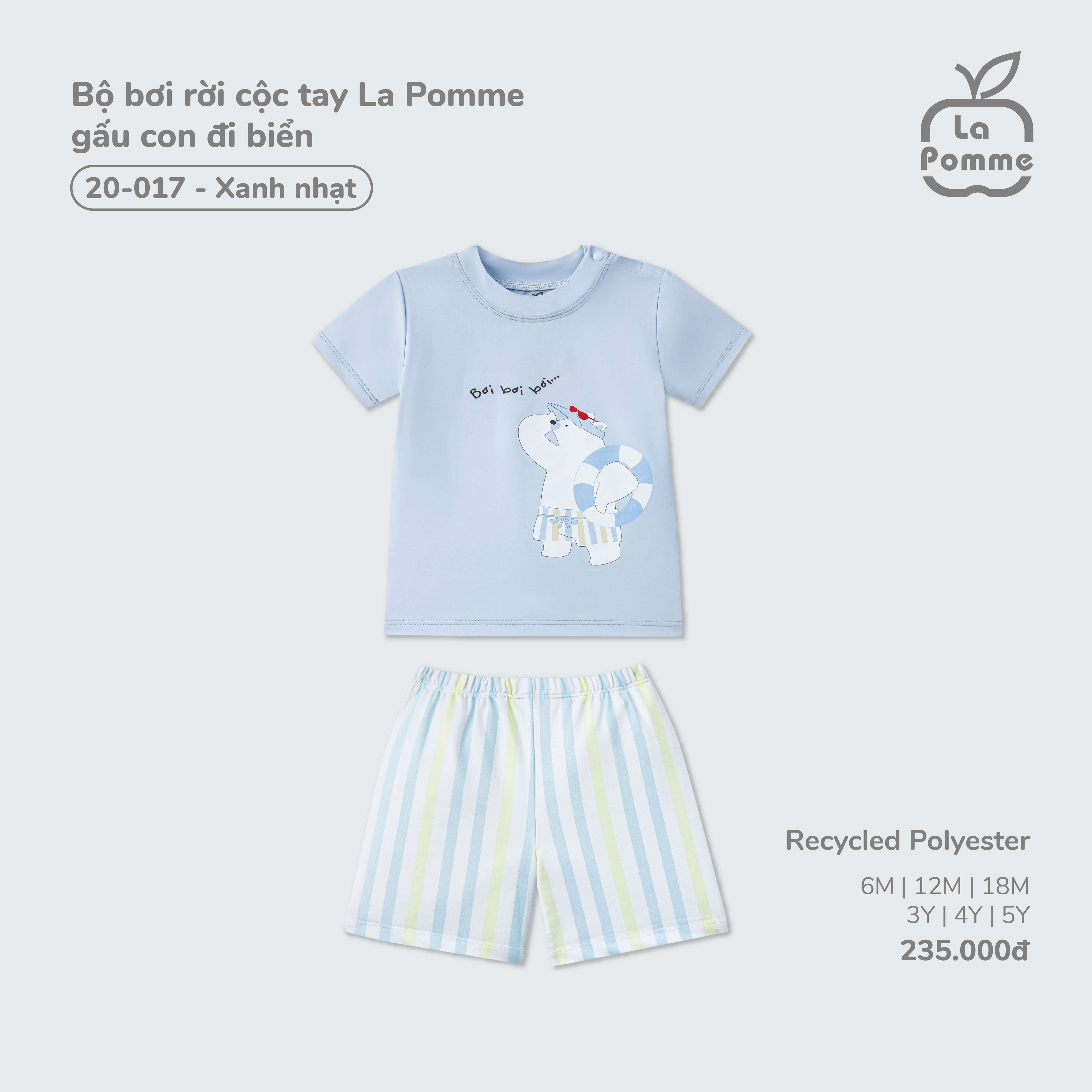 Bộ bơi rời cộc tay La Pomme gấu con đi biển Xanh nhạt (12M,18M,3Y,4Y,5Y) — ảnh 6