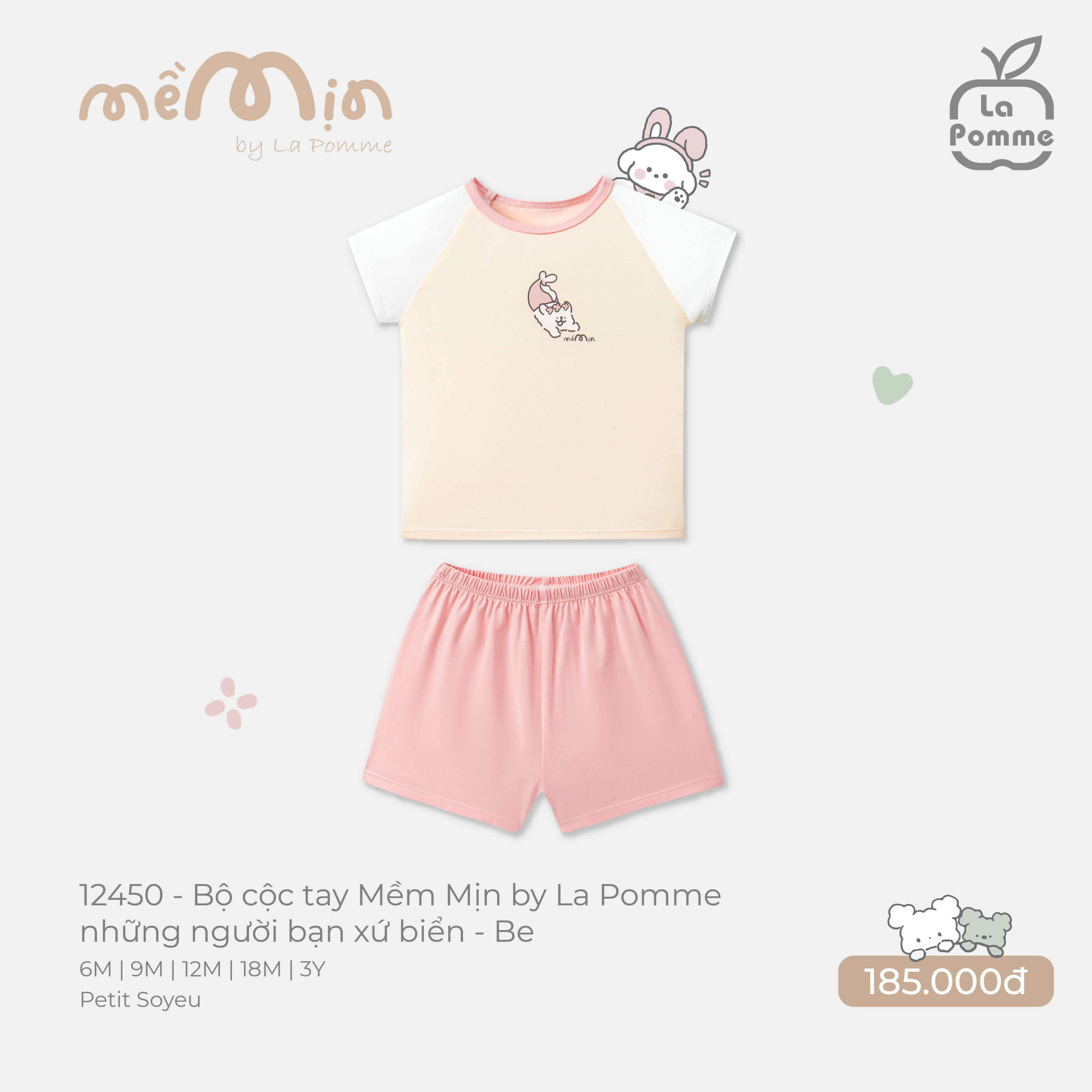 Bộ cộc tay Mềm Mịn by La Pomme những người bạn xứ biển Be (6M,9M,12M,18M,3Y)