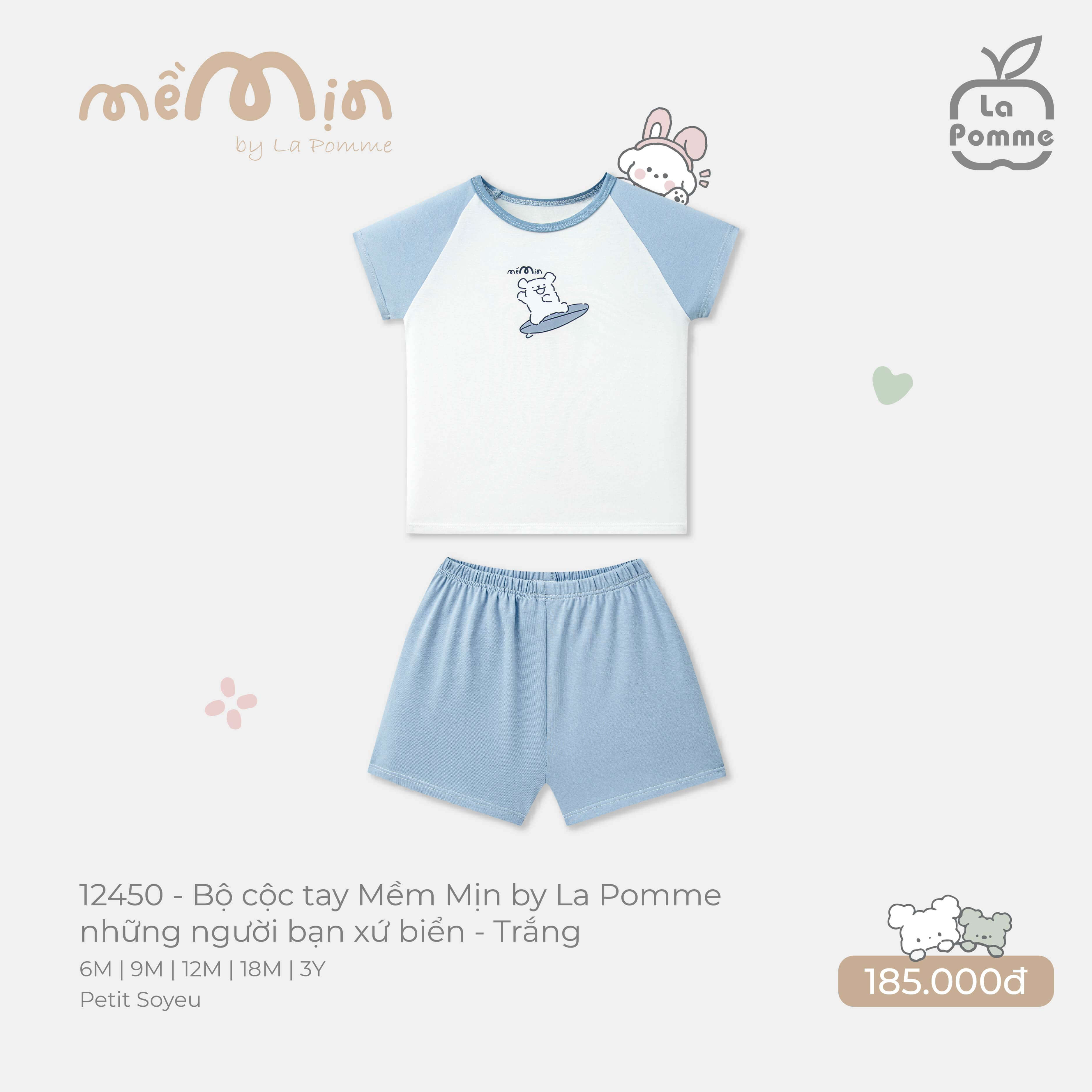 Bộ cộc tay Mềm Mịn by La Pomme những người bạn xứ biển Trắng (6M,9M,12M,18M,3Y)