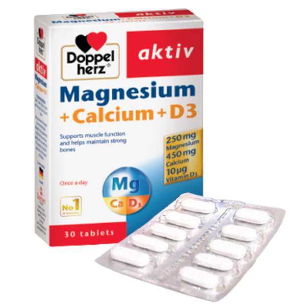 Viên hỗ trợ cơ xương Magnesium+Calcium+D3 Doppelherz (3 vỉ x 10 viên)