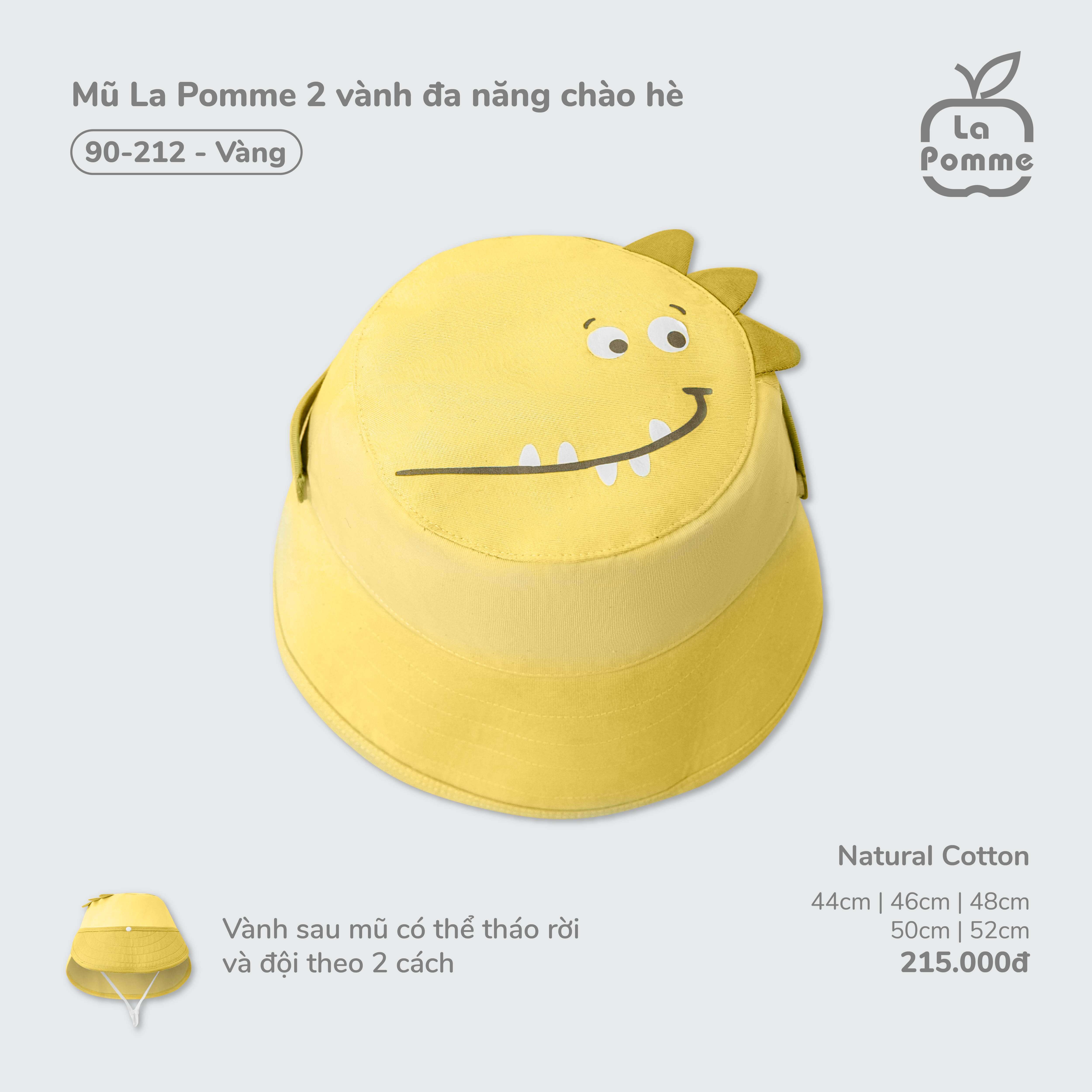 Mũ La Pomme 2 vành đa năng chào hè Vàng (44cm,46cm,48cm,50cm,52cm)