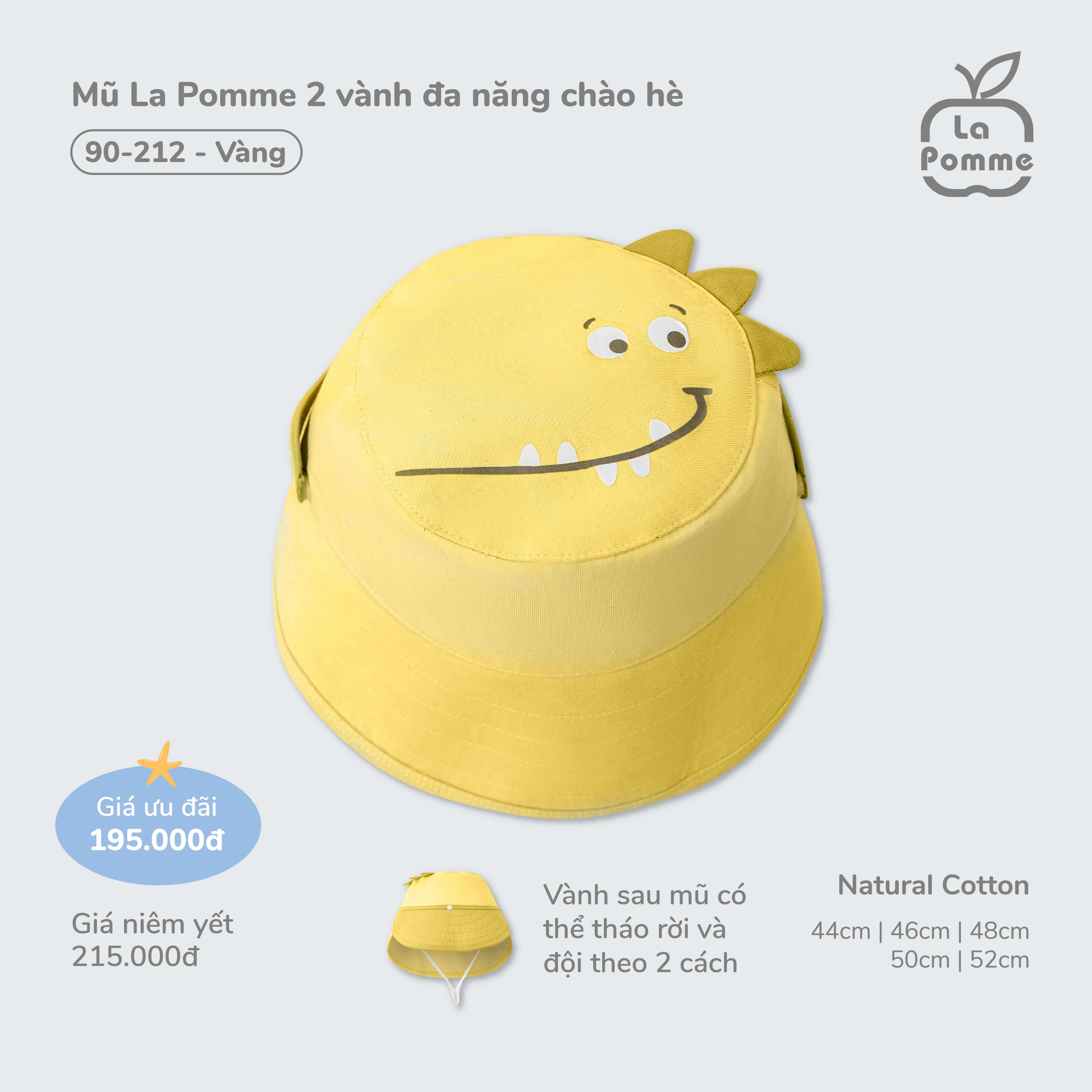 Mũ La Pomme 2 vành đa năng chào hè Vàng (44cm,46cm,48cm,50cm,52cm) — ảnh 2