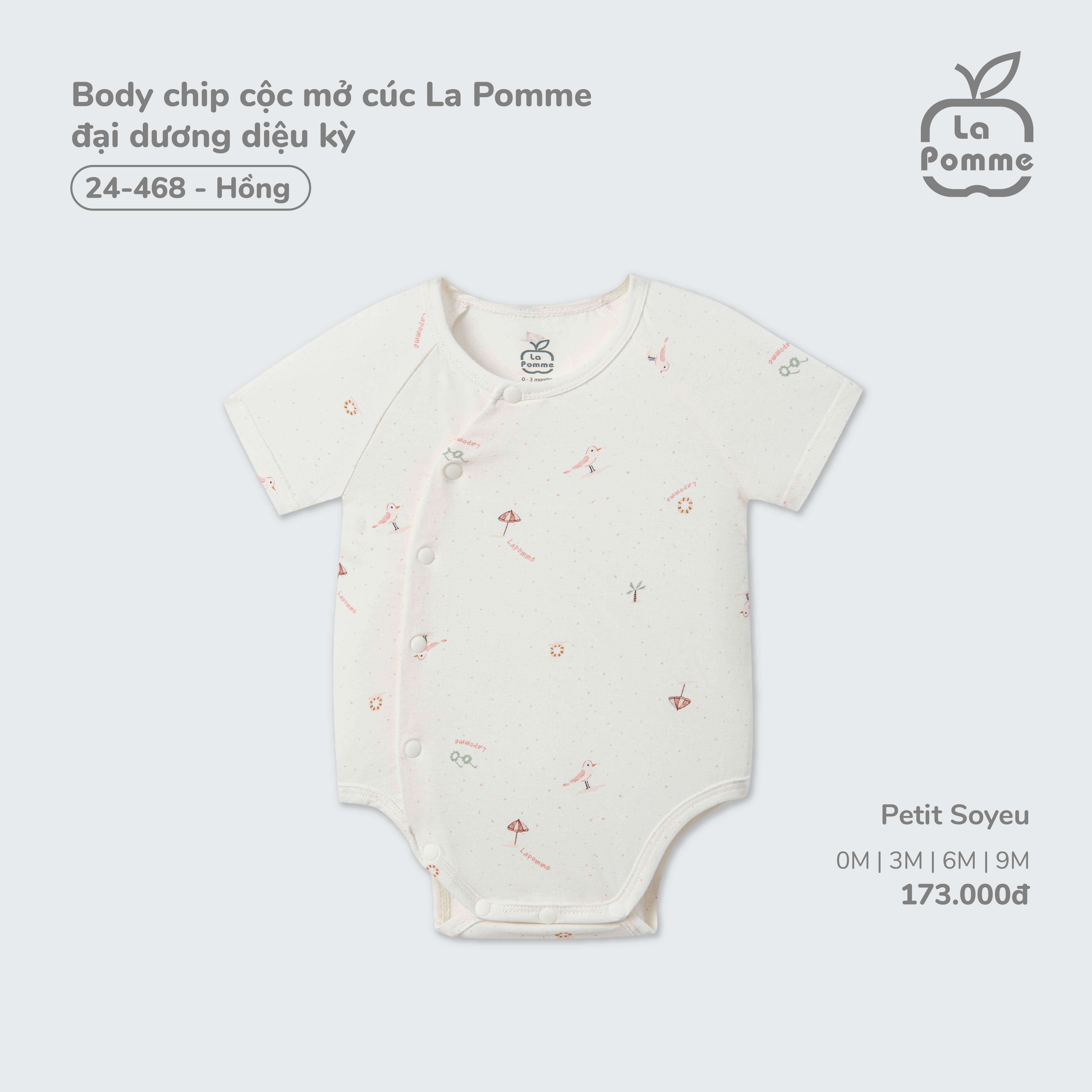 Body chip cộc mở cúc La Pomme đại dương diệu kỳ Hồng (3M,6M,9M) — ảnh 3