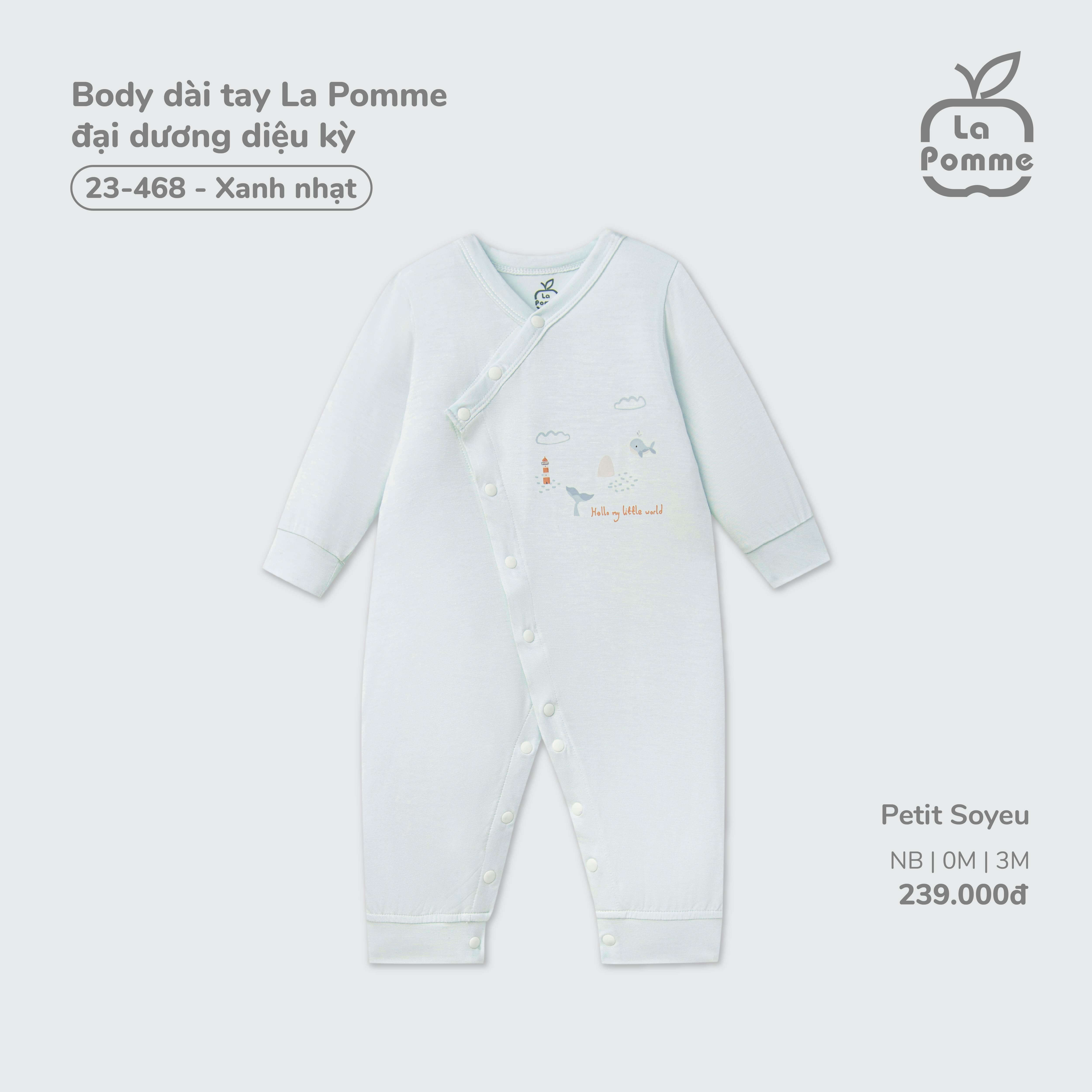 Body dài tay La Pomme đại dương diệu kỳ Xanh nhạt (Newborn,0M,3M)