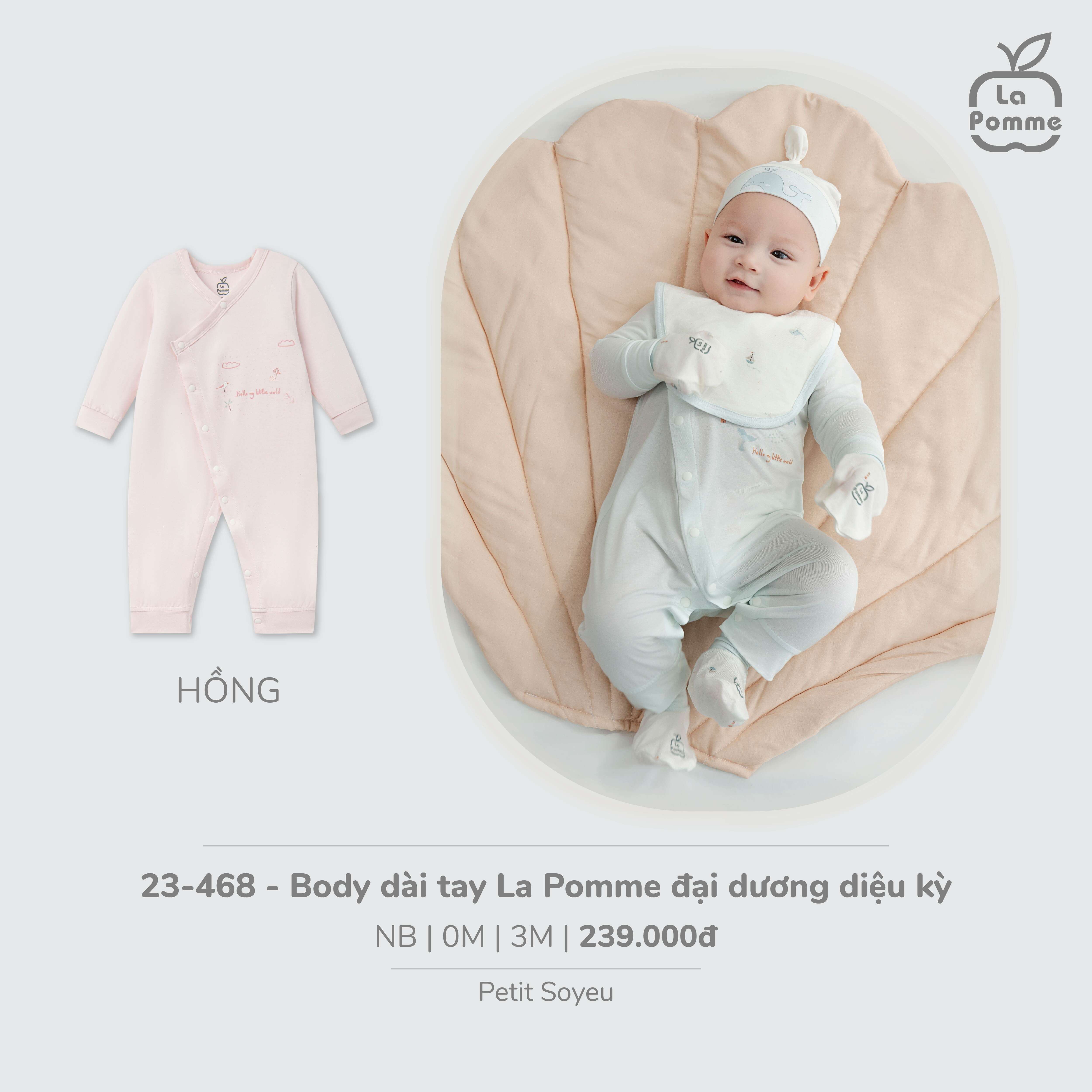 Body dài tay La Pomme đại dương diệu kỳ Xanh nhạt (Newborn,0M,3M) — ảnh 2