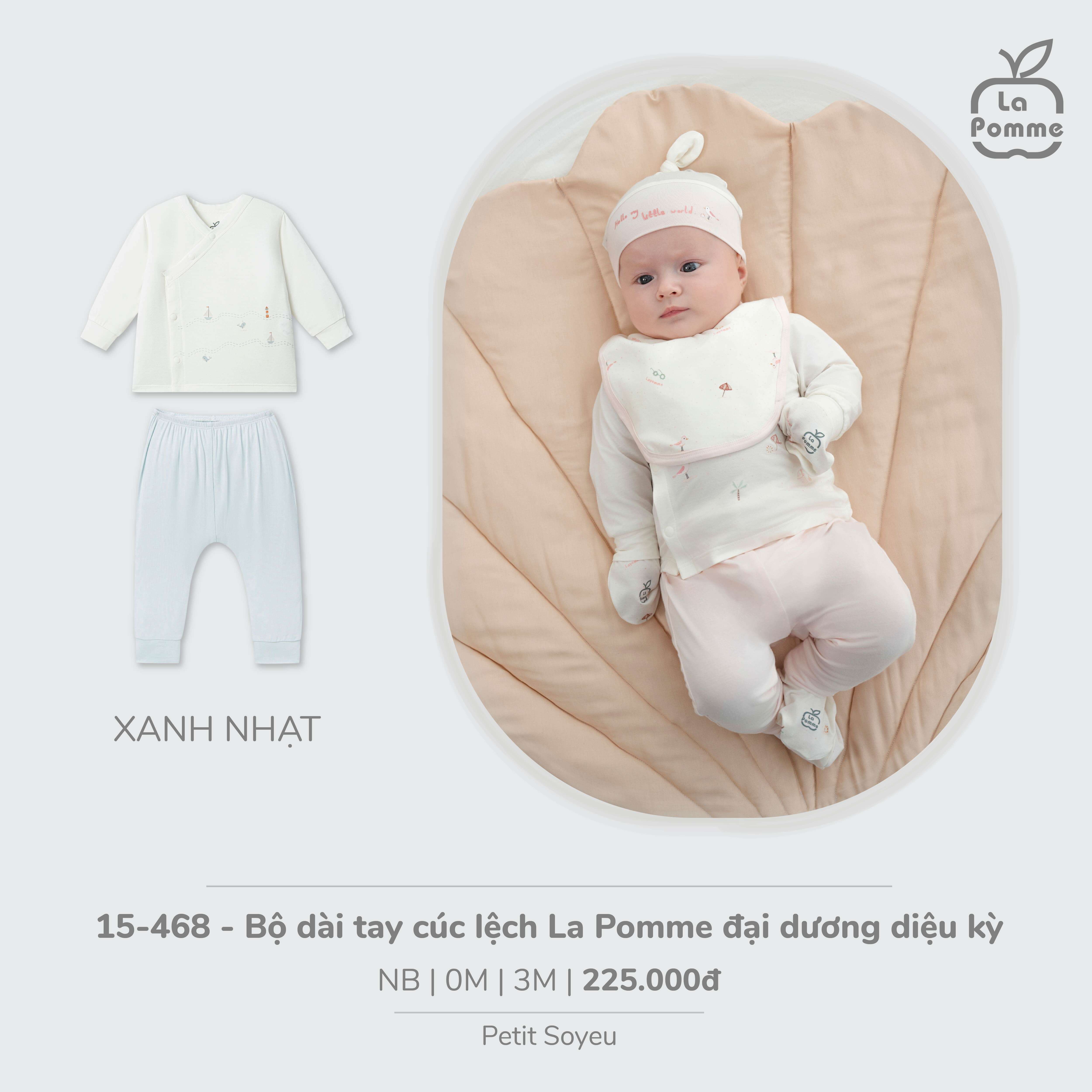 Bộ dài tay cúc lệch La Pomme đại dương diệu kỳ Xanh nhạt (Newborn,0M,3M) — ảnh 2