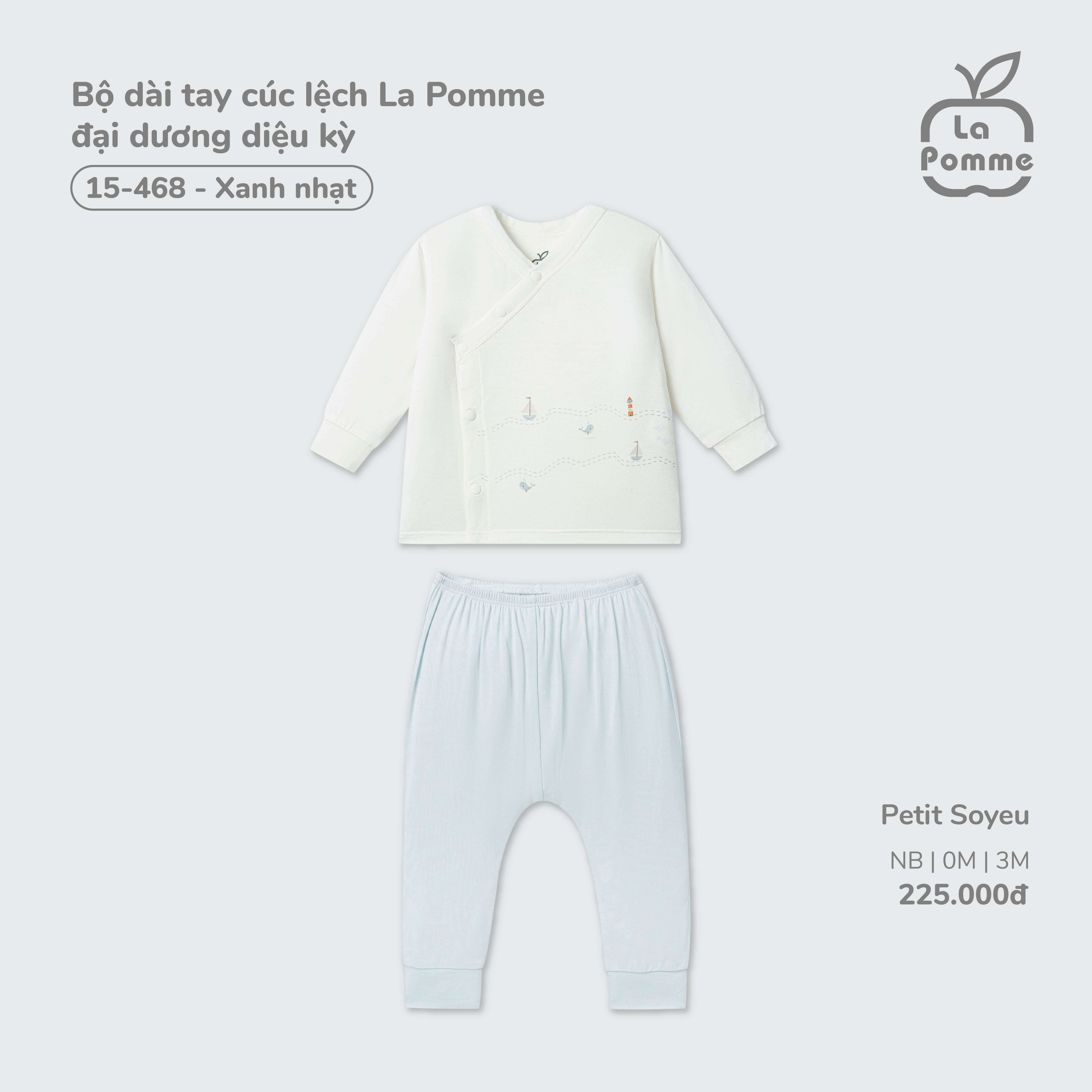 Bộ dài tay cúc lệch La Pomme đại dương diệu kỳ Xanh nhạt (Newborn,0M,3M)